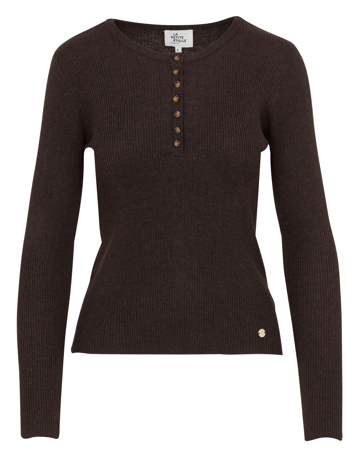 Tee-shirt ajusté boutonné uni LA PETITE ETOILE Marron
