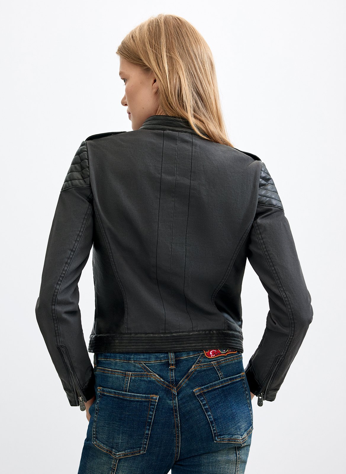Veste droite col montant en coton mélangé DESIGUAL Noir