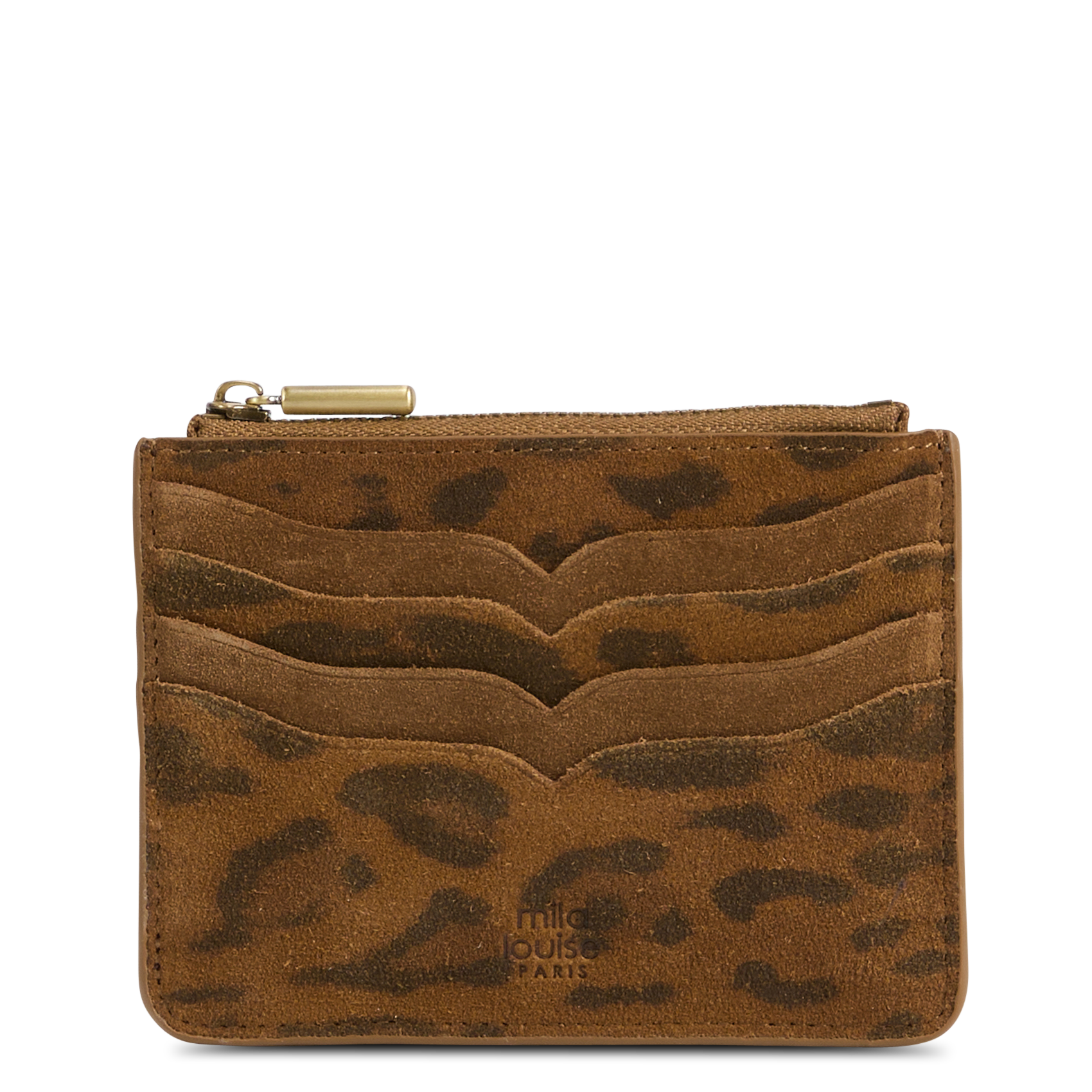 Porte-cartes imprimé en cuir suédé MILA LOUISE Beige