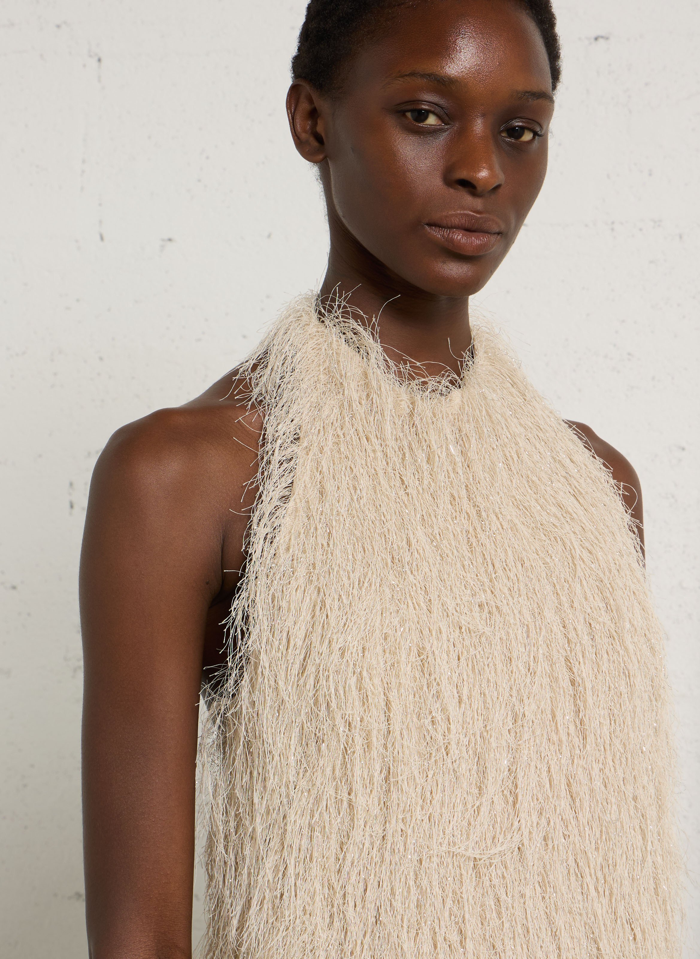 Kurzes Kleid aus ausgefranstem Stoff LIU JO Beige