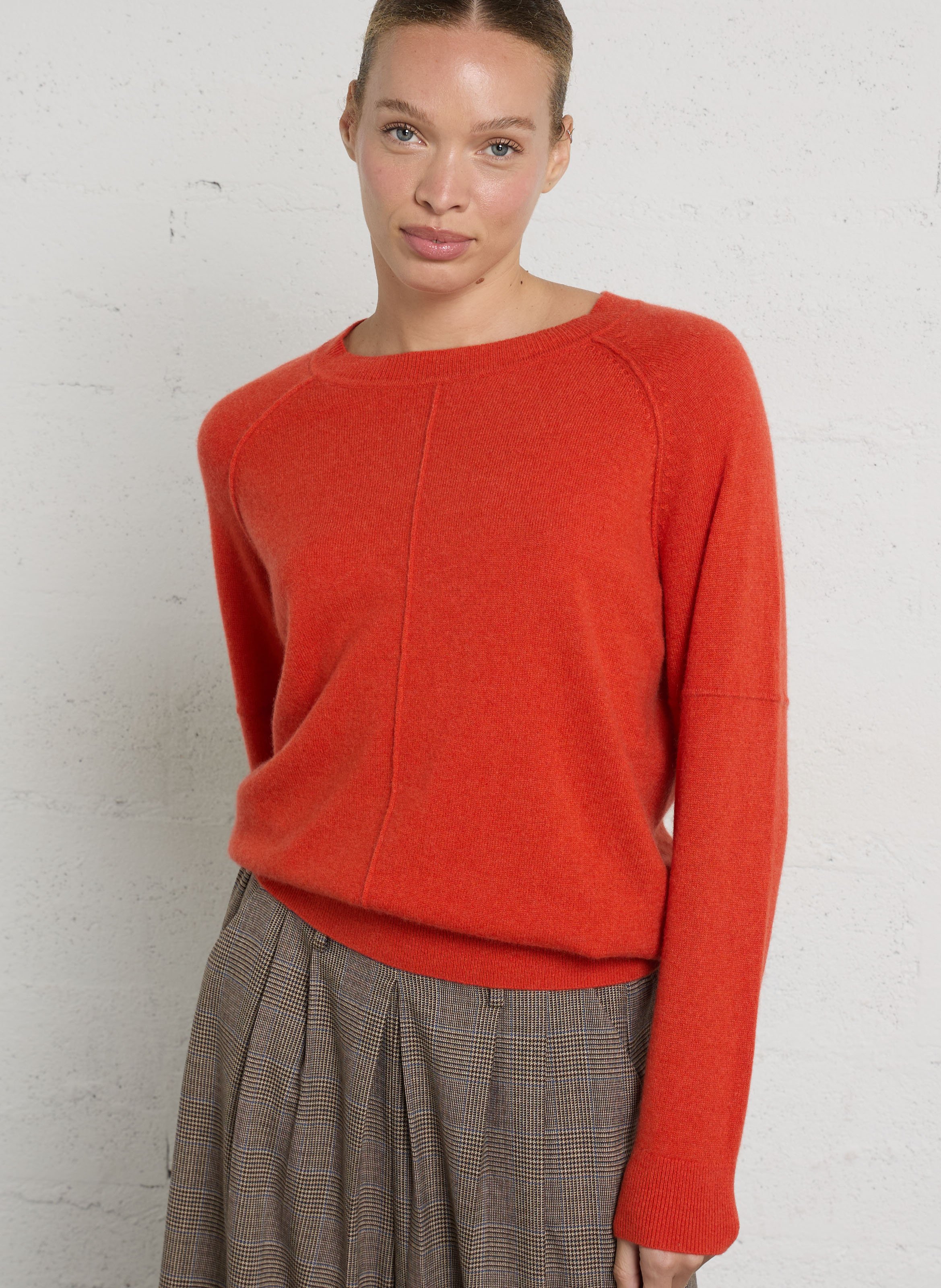 Pull droit col rond en cachemire MAISON 123 Orange