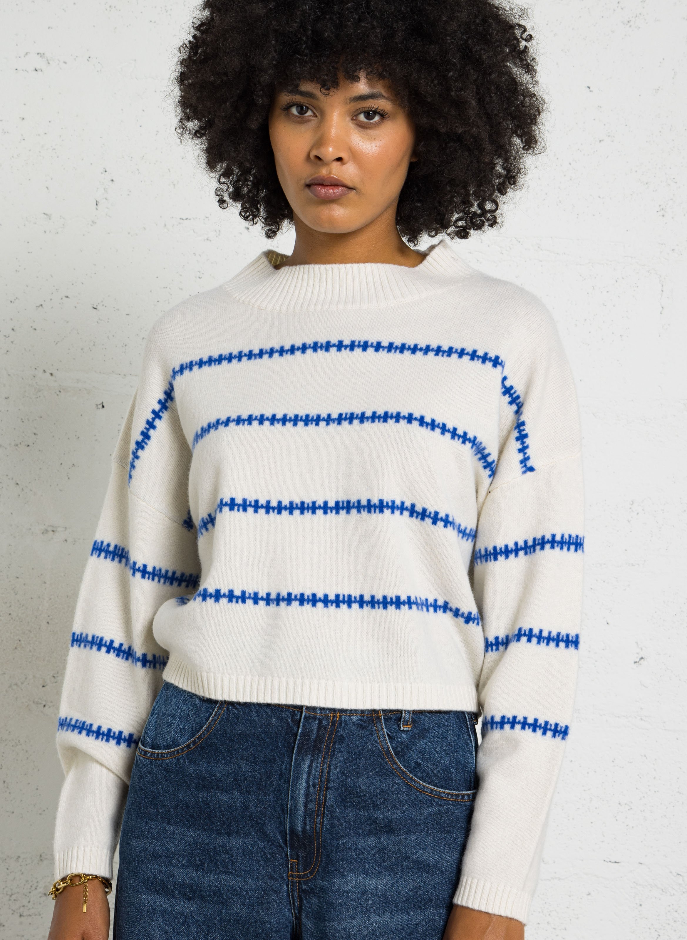 Wollpullover mit Streifen TINSELS Weiss