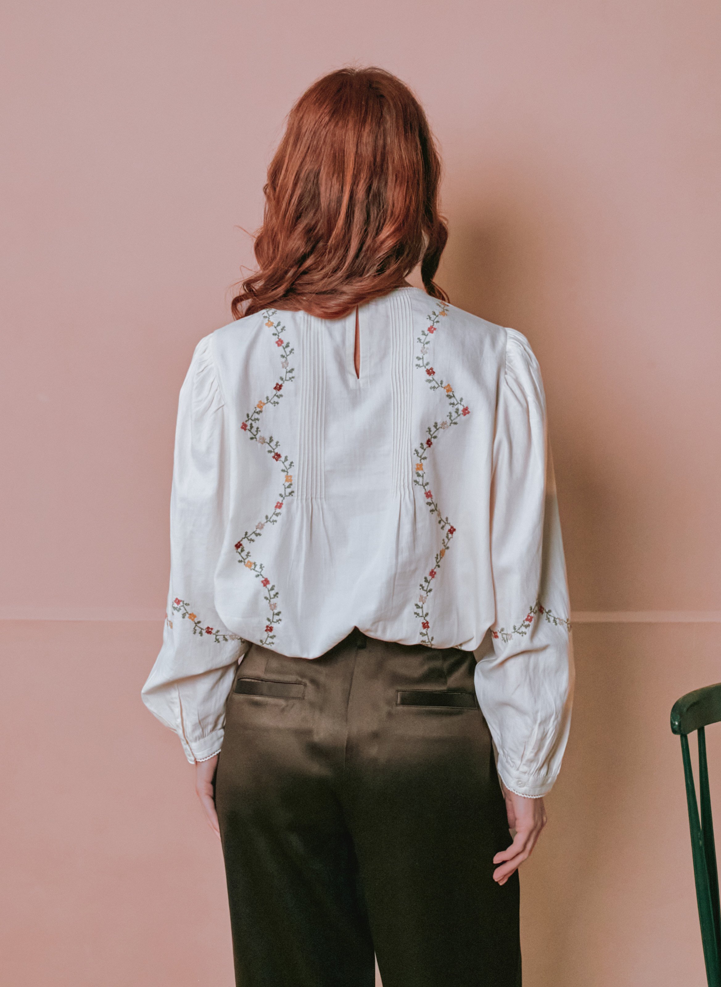 Baumwollbluse mit Rundhalskragen EMILE ET IDA Beige