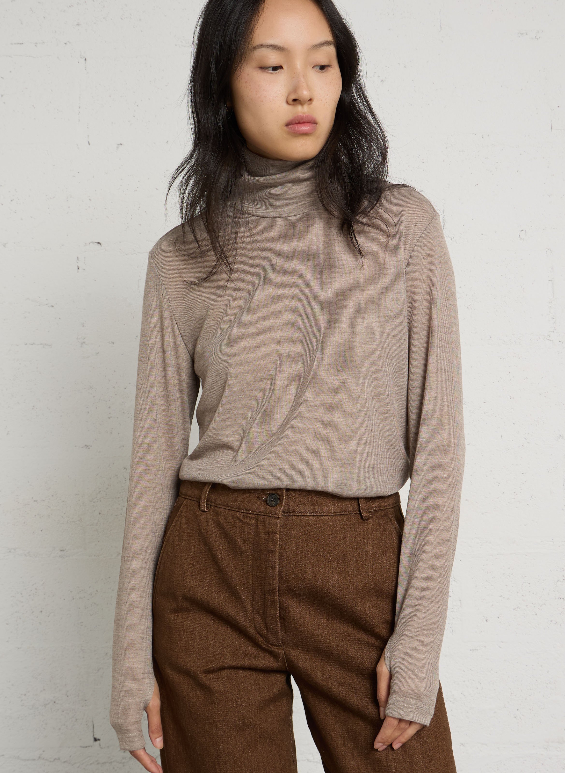 Tee shirt col roulé à manches longues HOD PARIS Beige