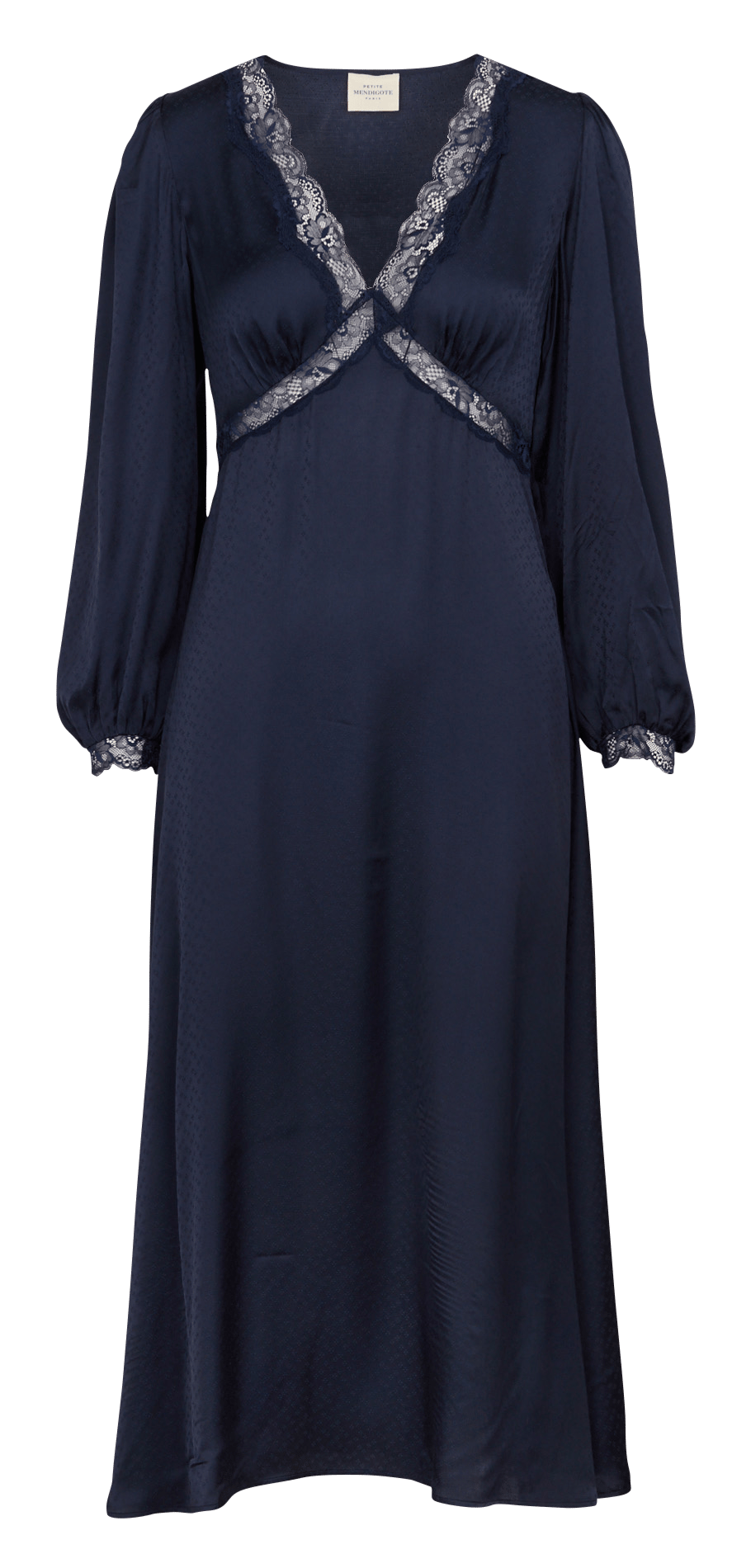 Fließendes langes Kleid mit tailliertem Schnitt und Spitzenkragen PETITE MENDIGOTE