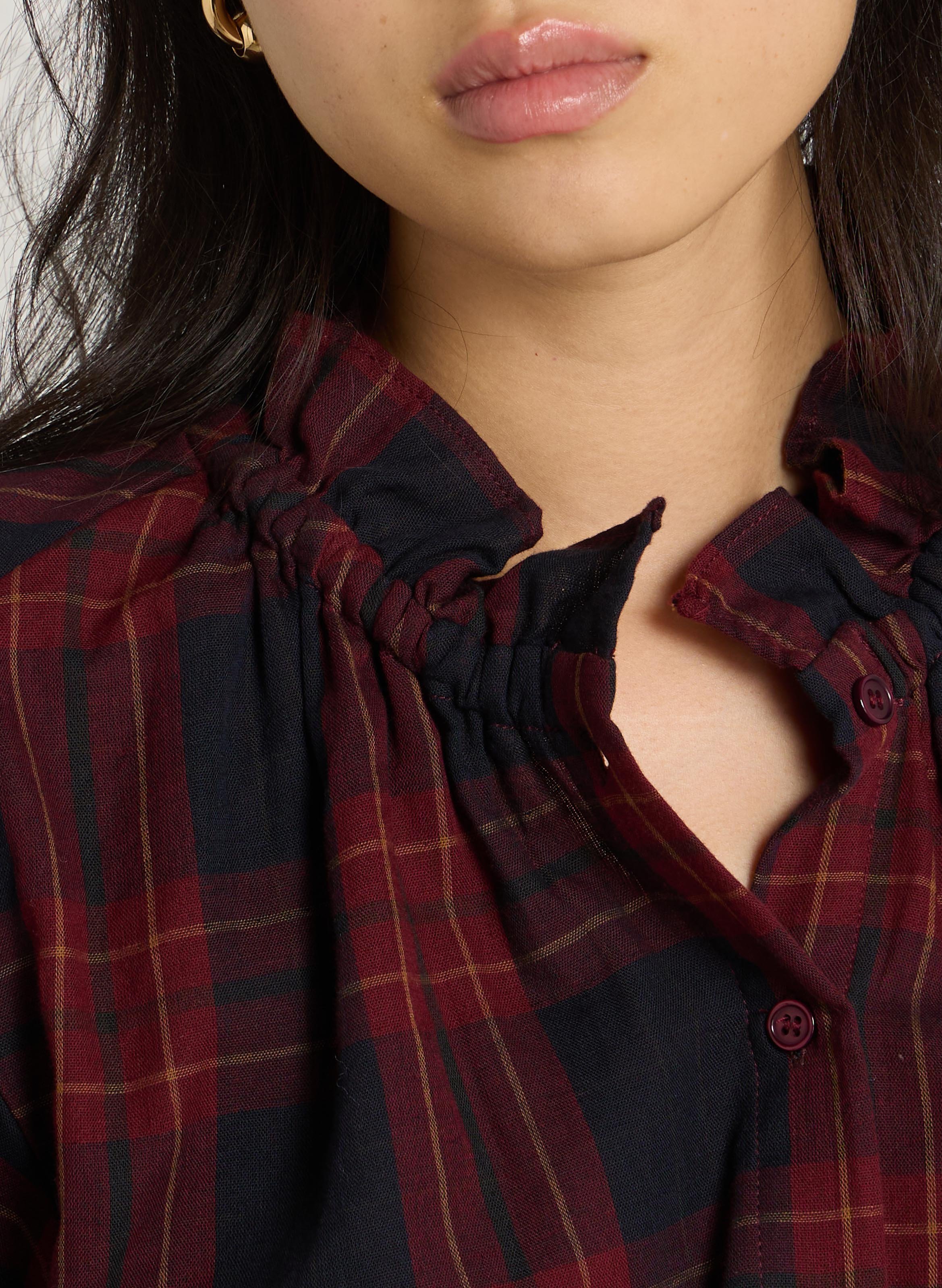 Blouse ample à carreaux en coton THE KORNER Rouge