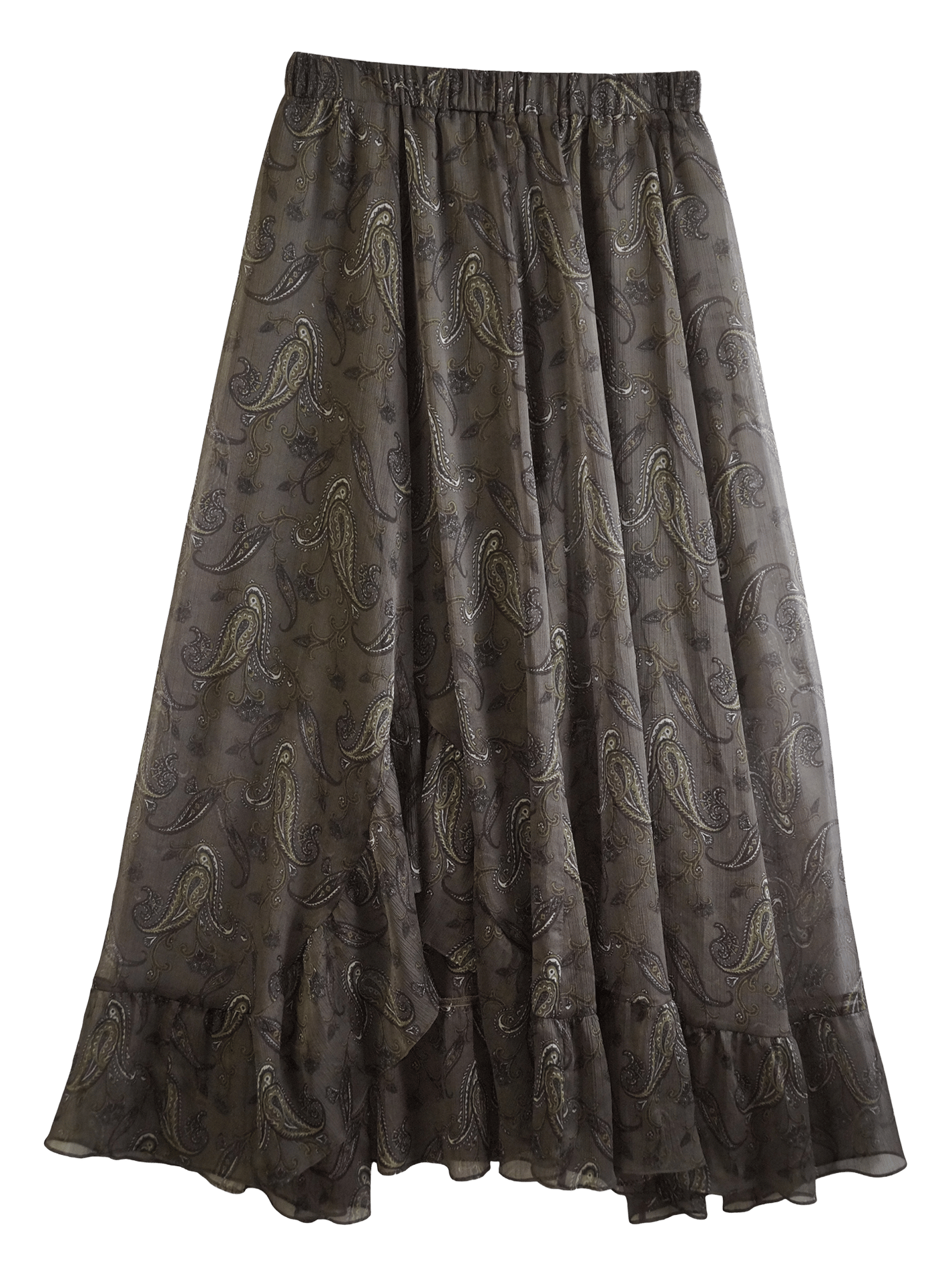 Langer, asymmetrischer Rock mit Print IKKS Khaki