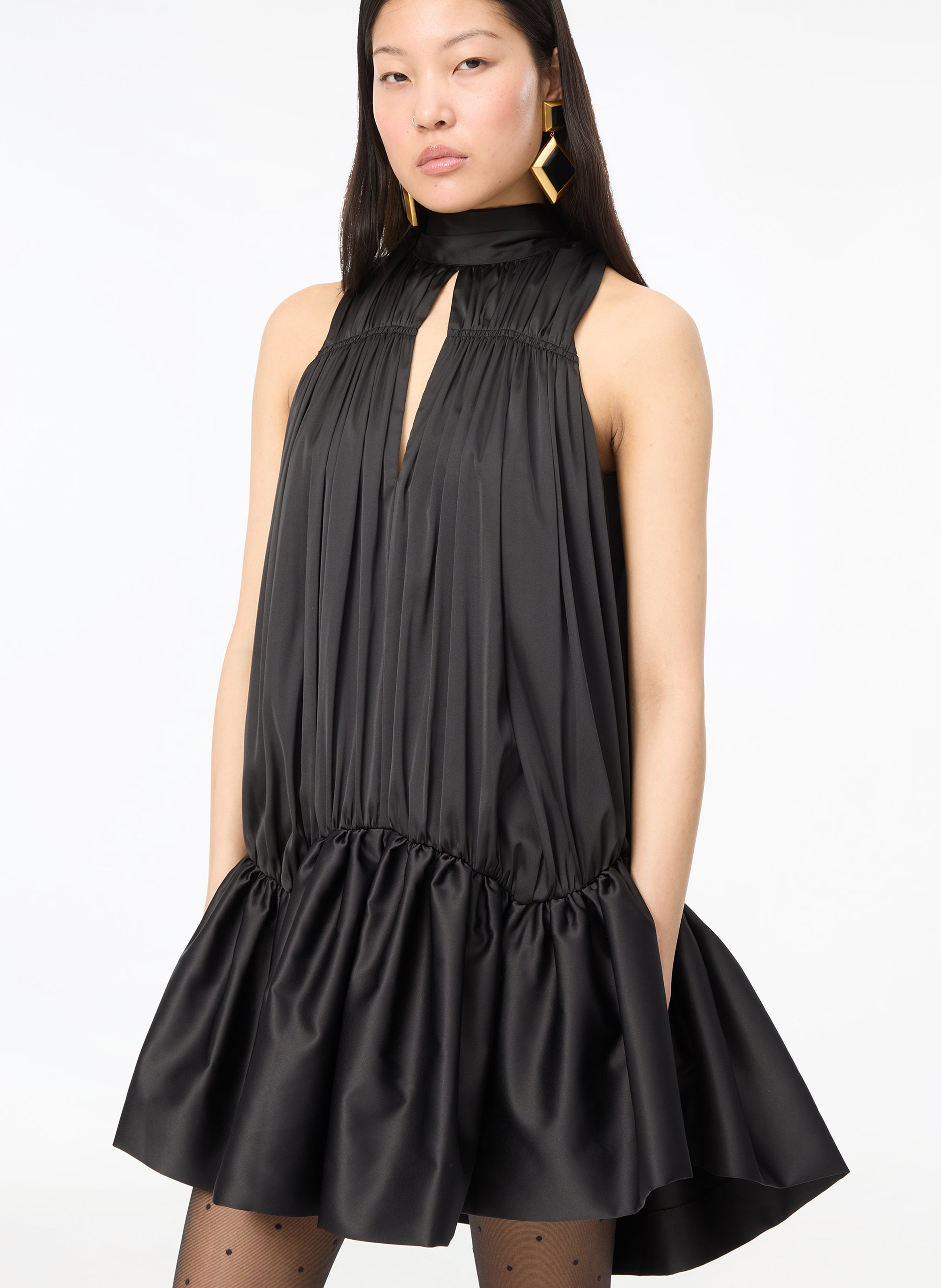 Short pleated satin dress ROTATE Black
