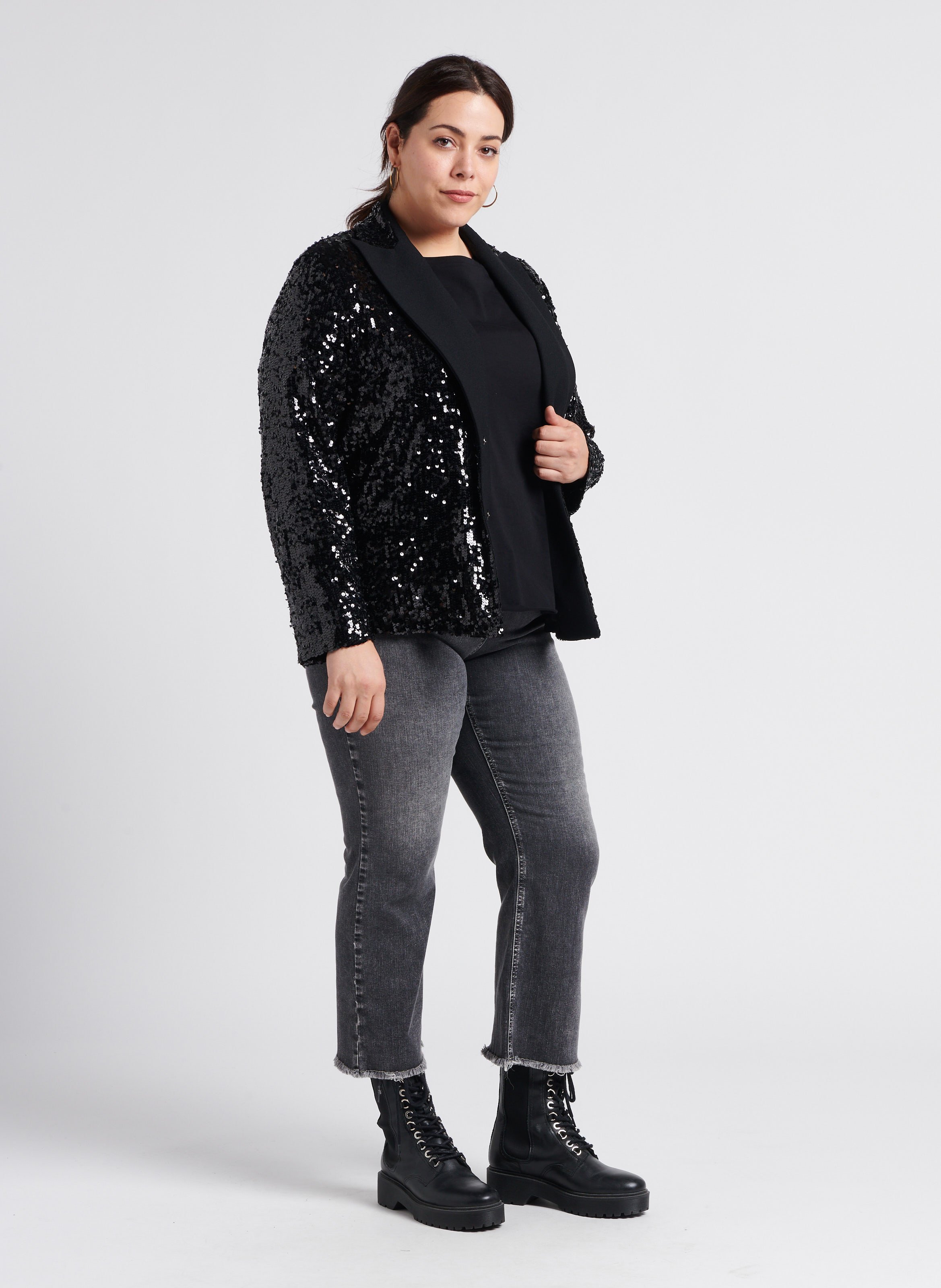 Straight Cut High Waist Jeans aus Baumwoll-Mix PERSONA by Marina Rinaldi Schwarz