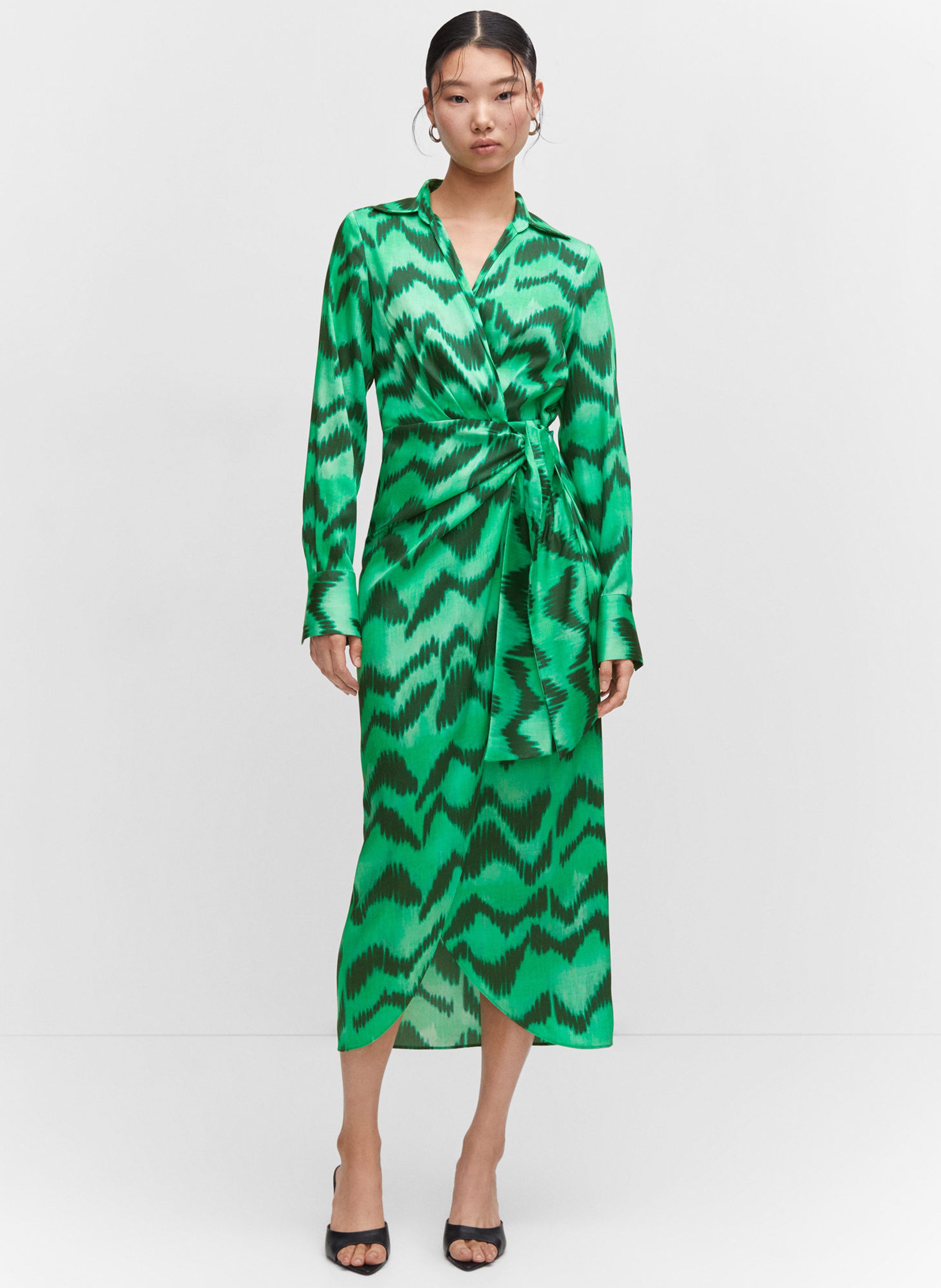 Robe midi portefeuille imprim Vert