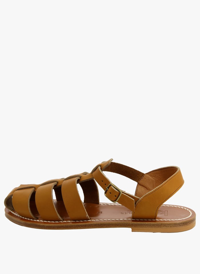 Sandales plates bout rond en cuir Marron