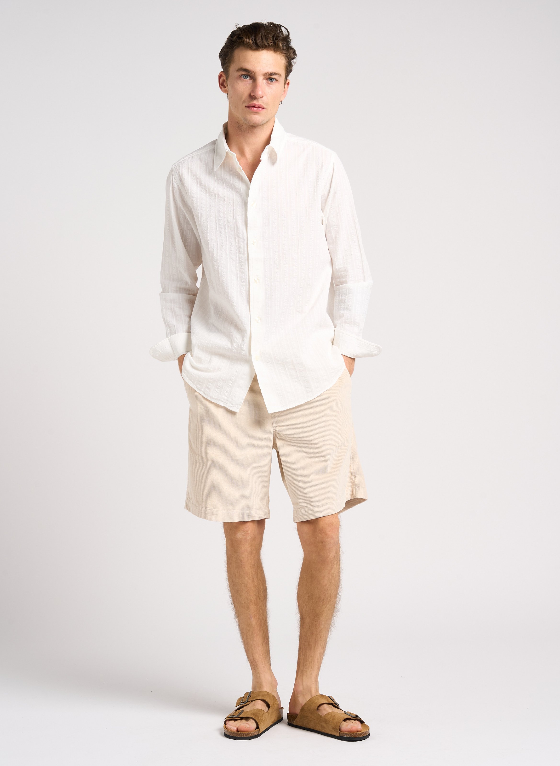 Chemise regular texturée en coton bio SAMSOE SAMSOE Blanc