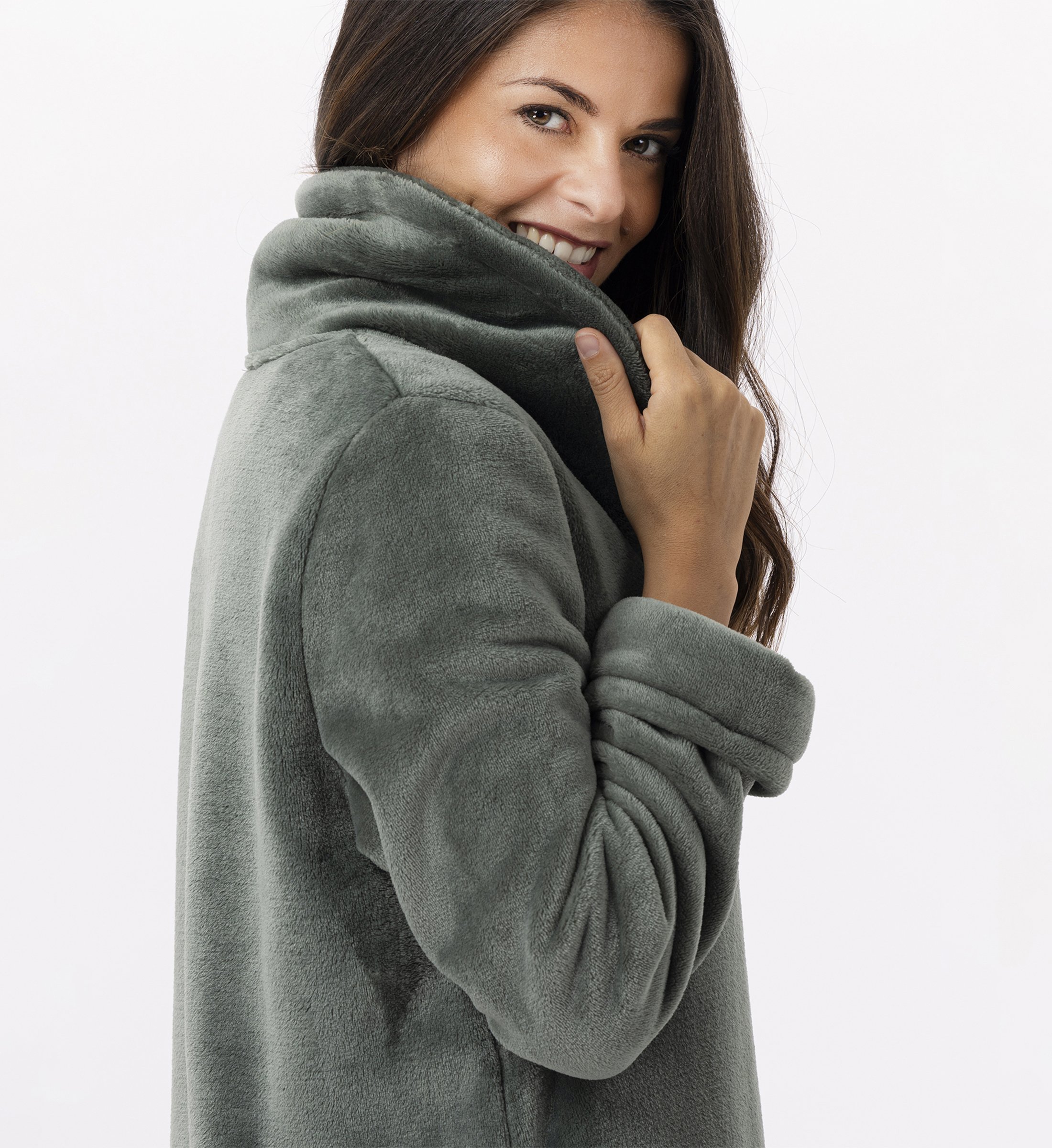 Zippered Plush Flannel Robe LE CHAT Green