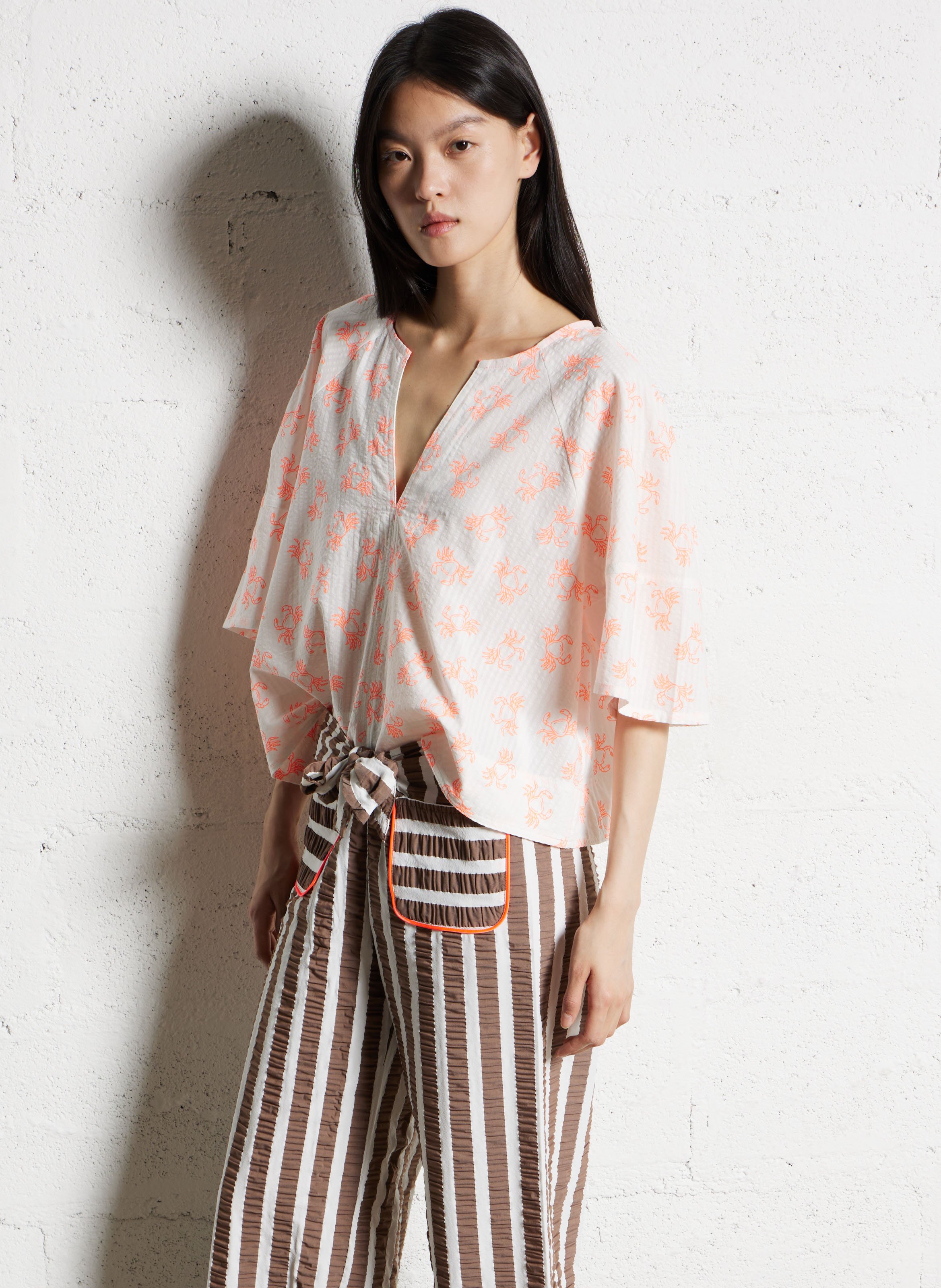 Top col v ample à motifs  DR BLOOM Orange