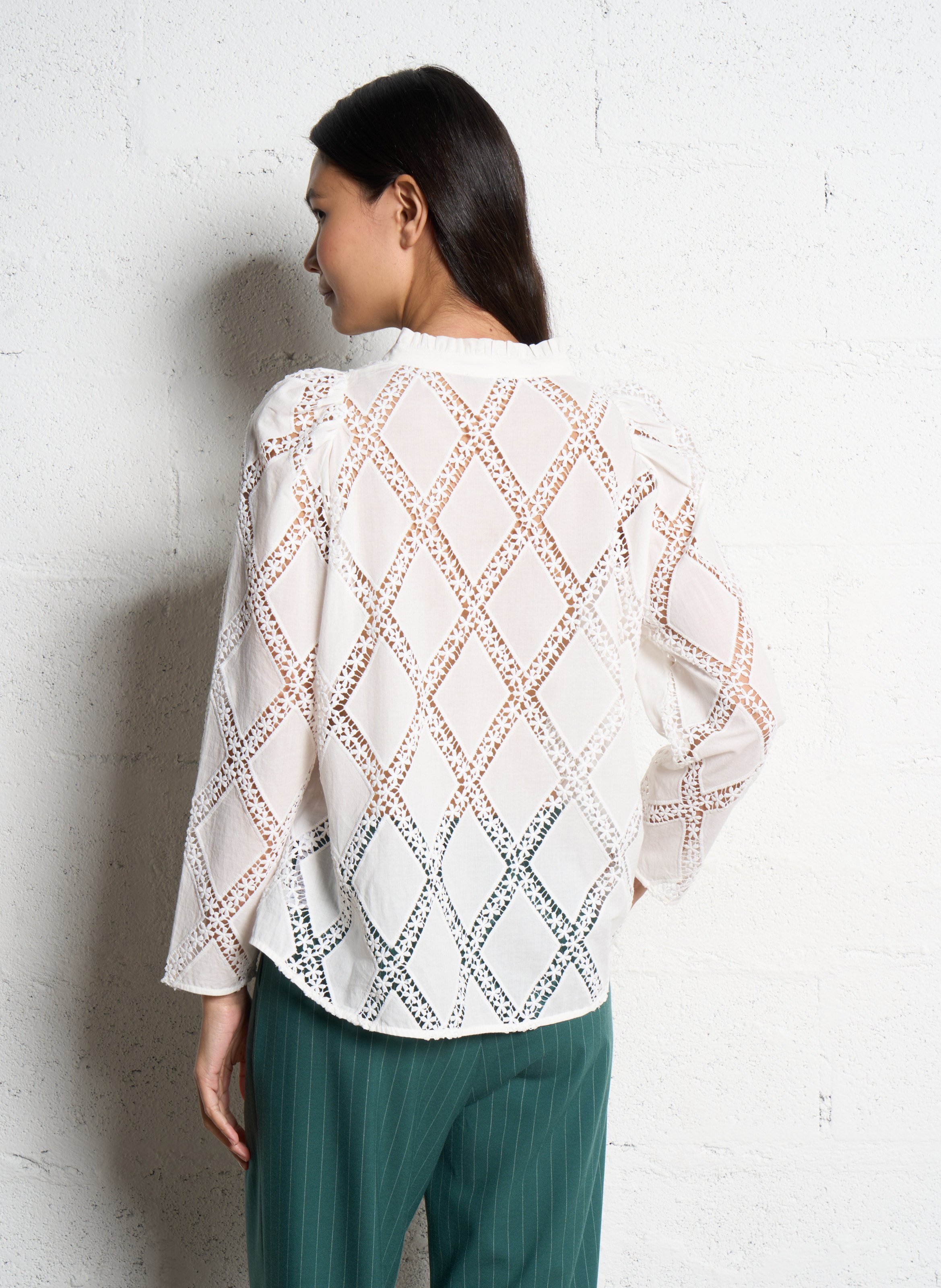 Kanten top met lange mouw ONE STEP Wit