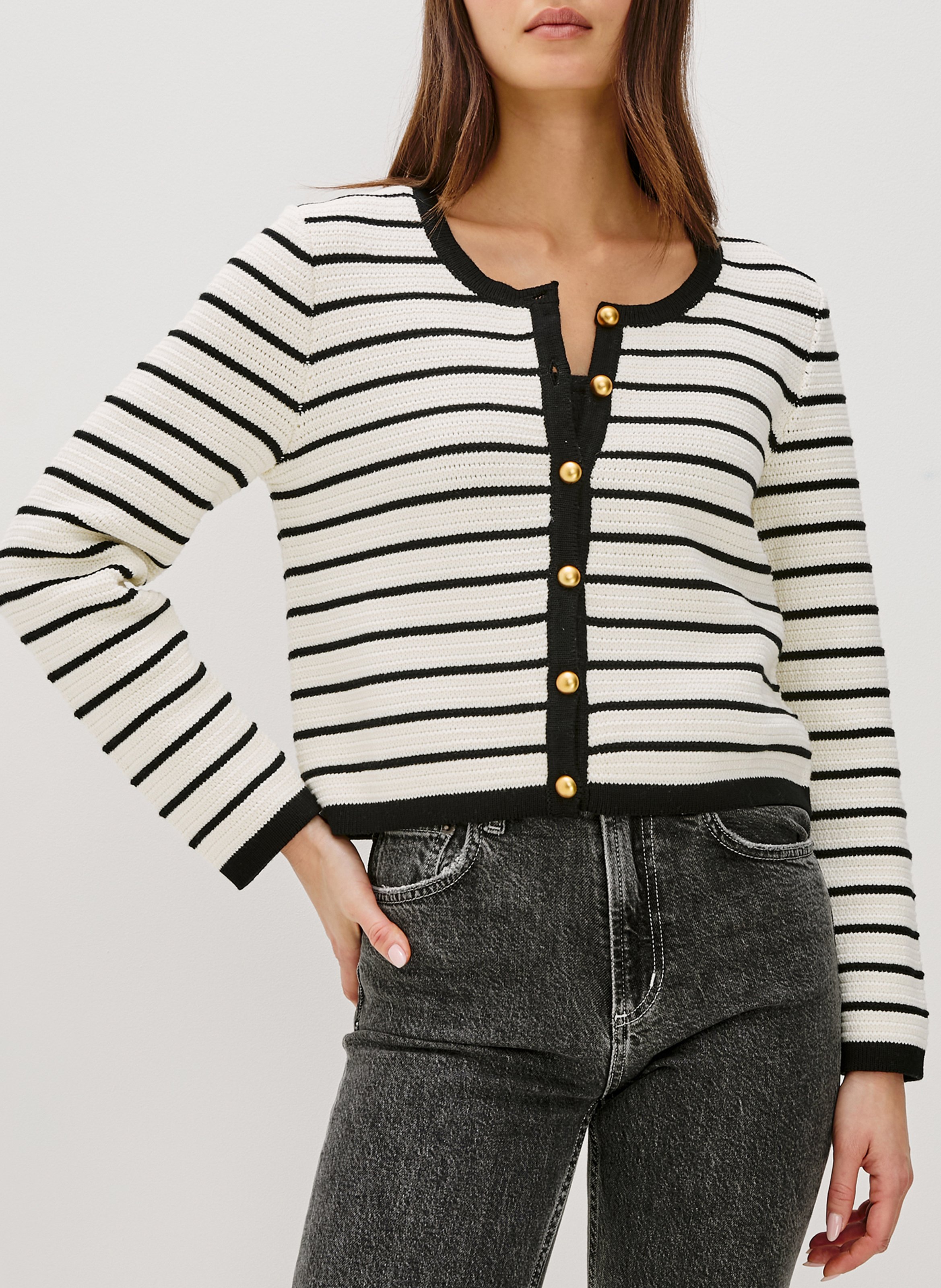 Cardigan court boutonné à rayures RAILS Multicolore