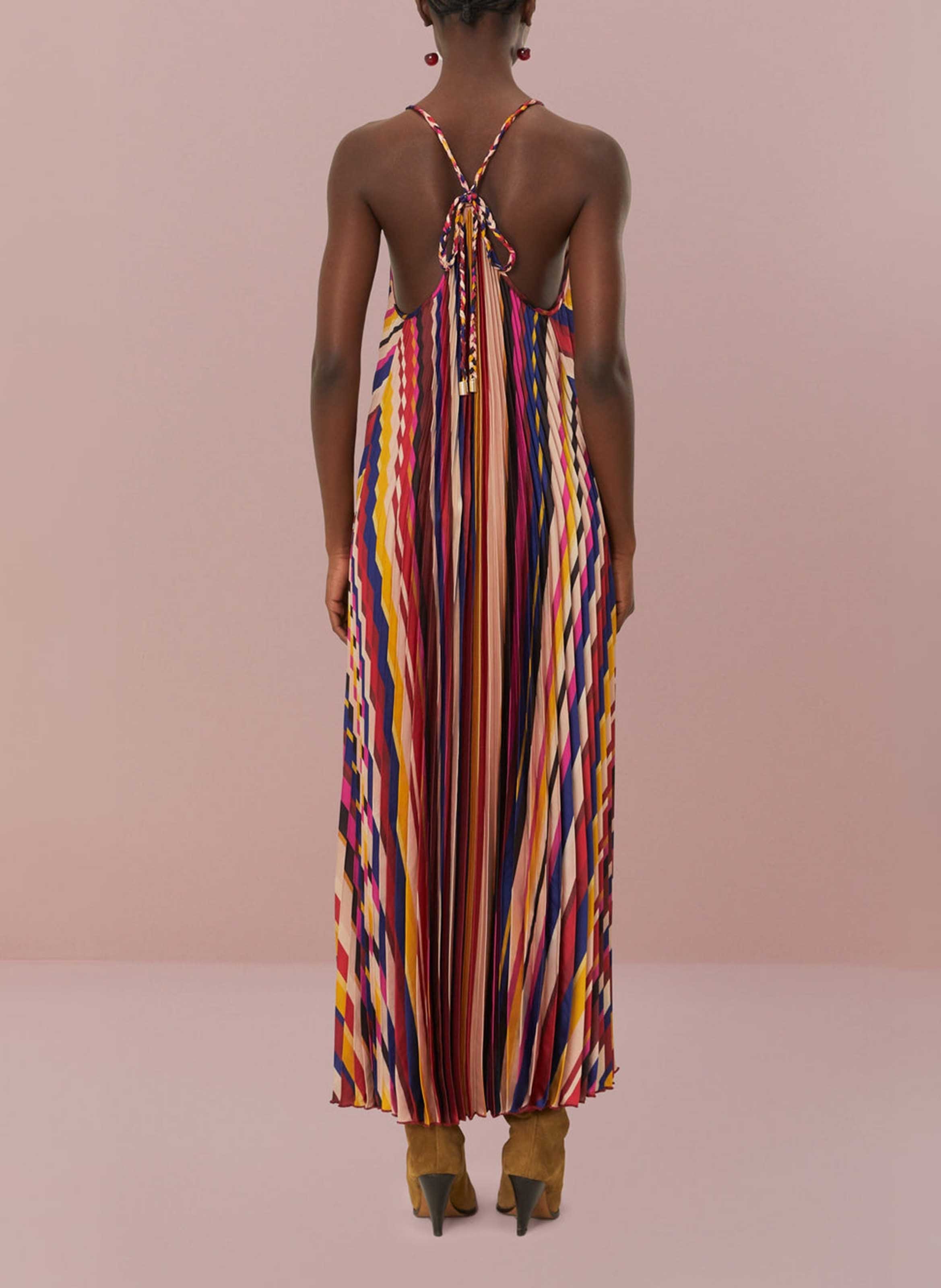 Long striped V-neck dress Multicolored