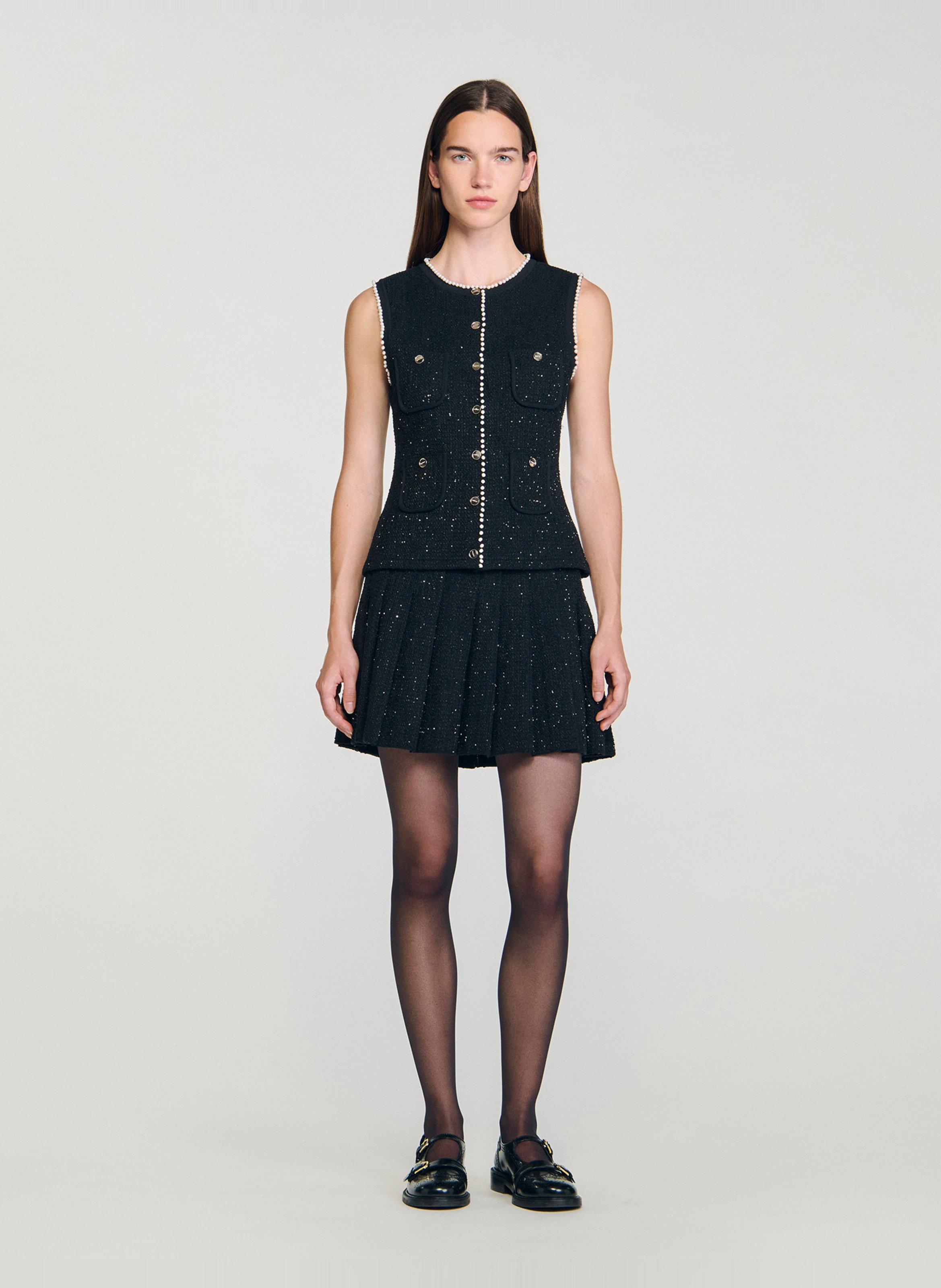 Cardigan boutonné en tweed fantaisie SANDRO Noir