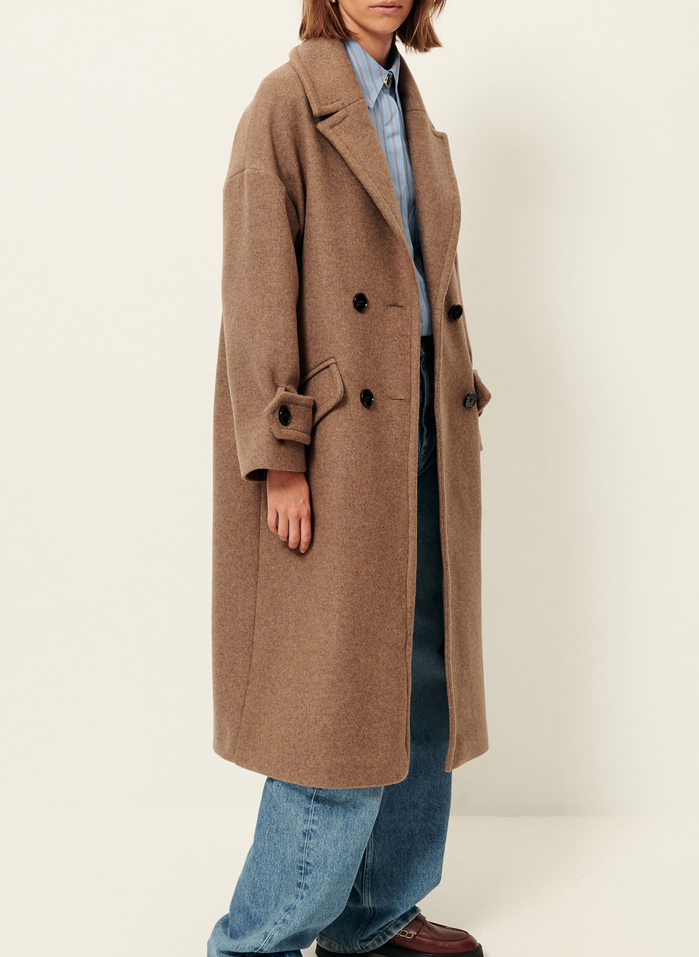 Oversized wool-blend coat with tailored collar SESSUN Beige