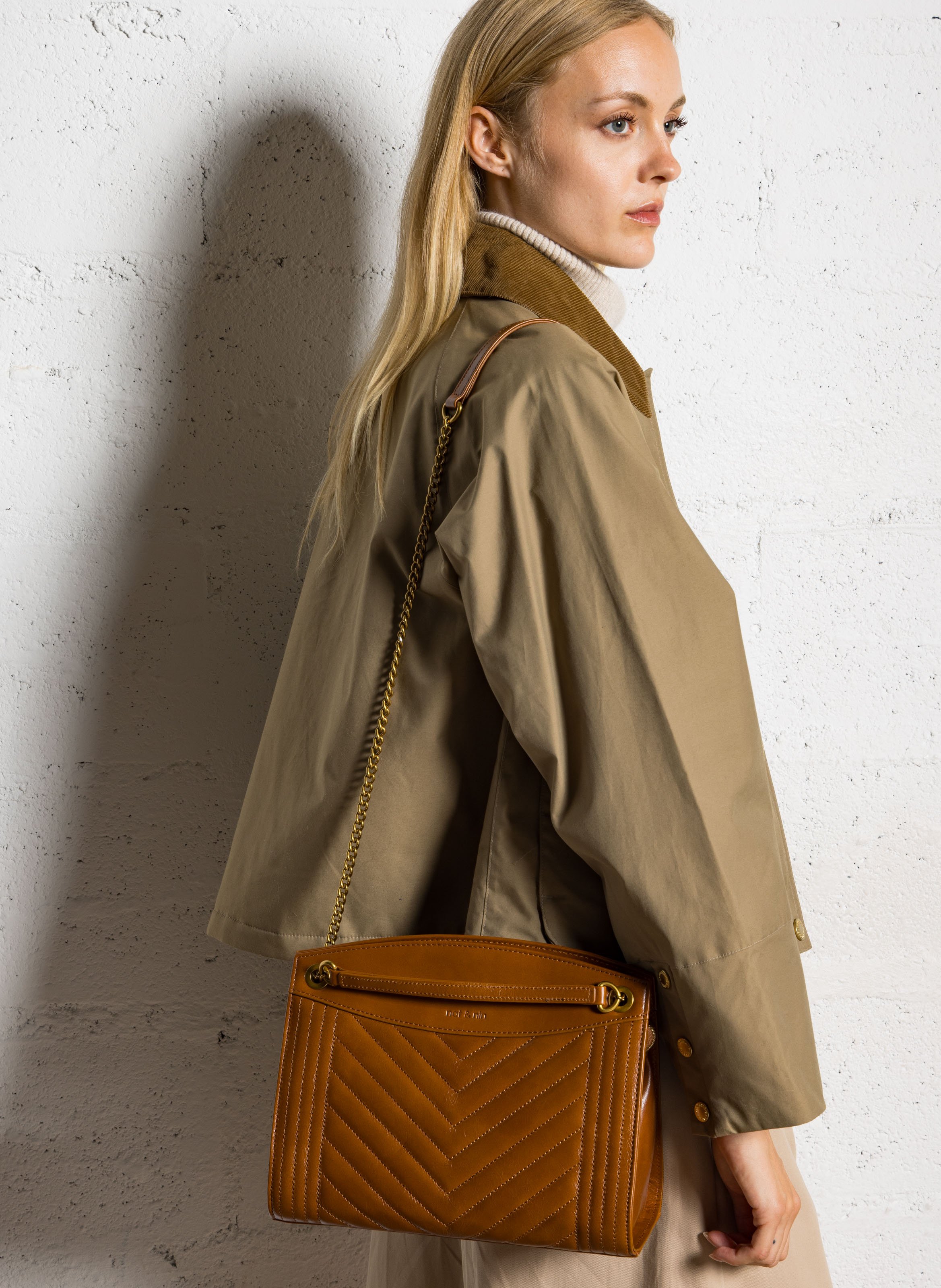 Gesteppte Ledertasche NAT & NIN Braun