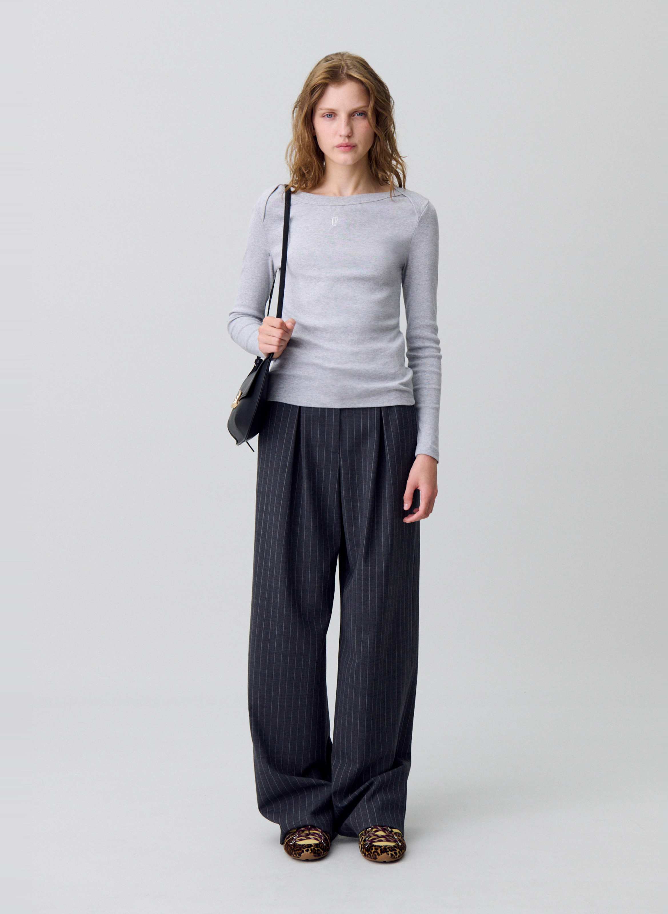 Fitted boat neck t-shirt CLAUDIE PIERLOT Grey