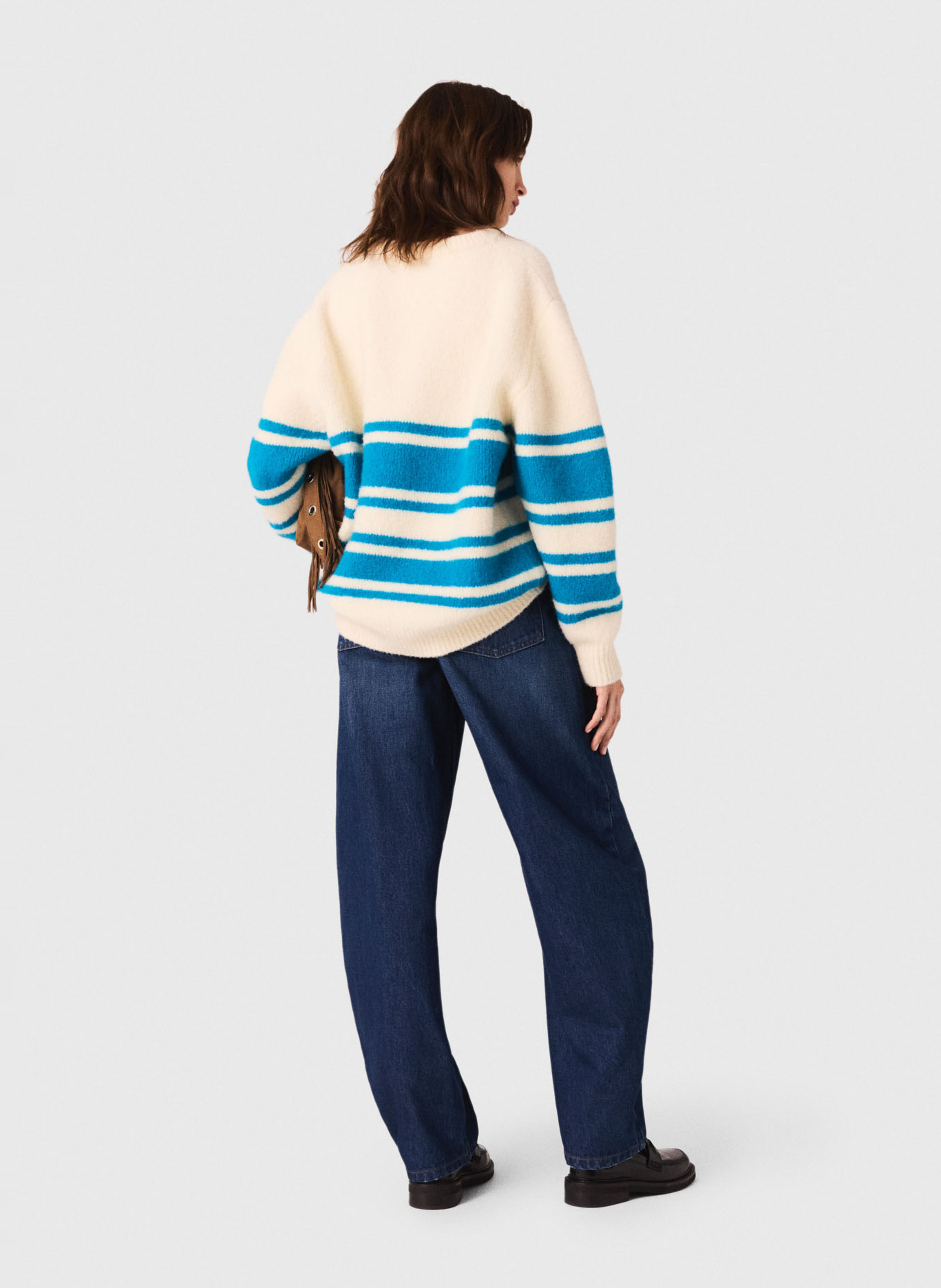 Round neck striped wool blend sweater MAJE Beige