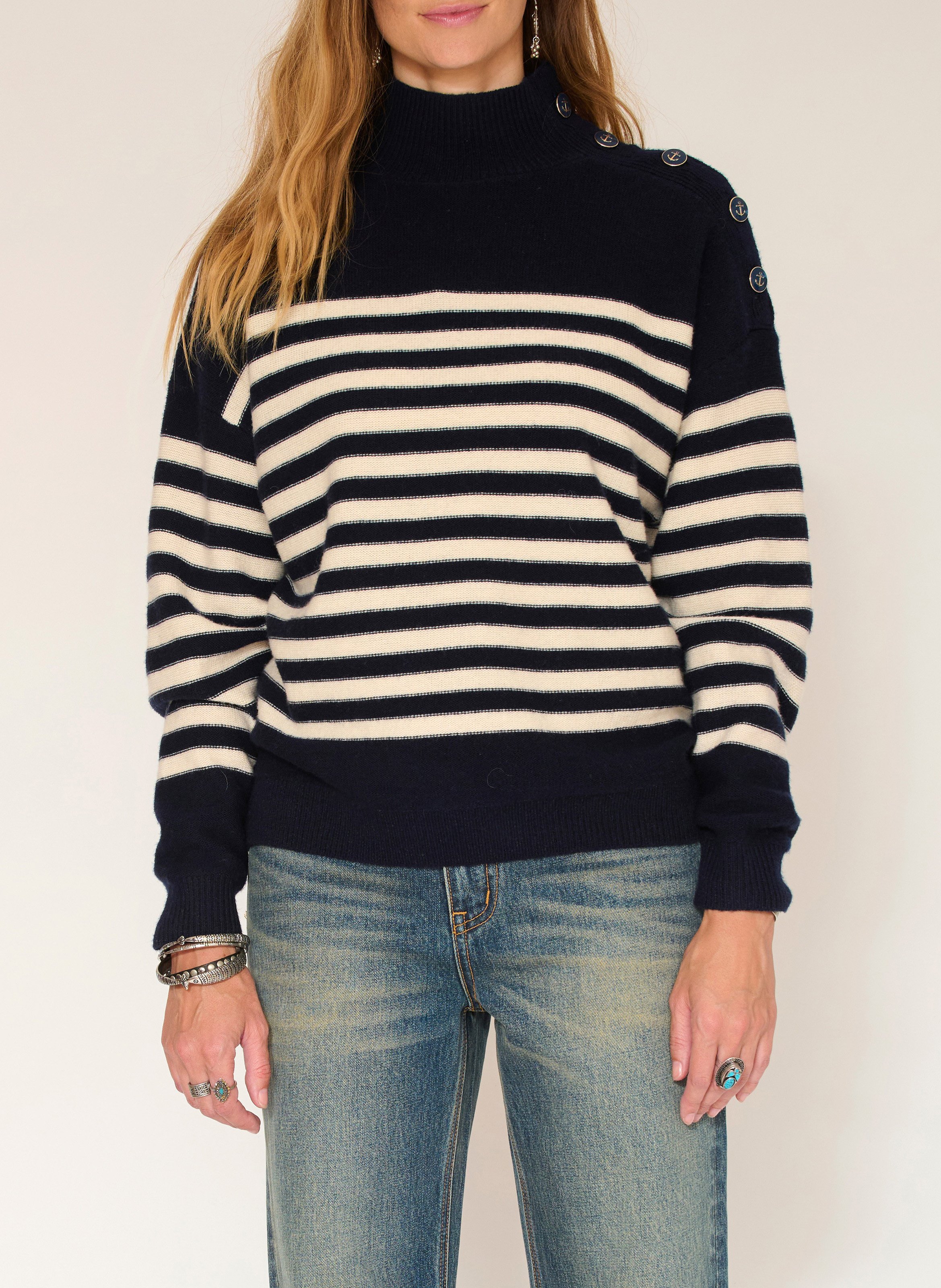 Pull oversize col montant en laine MKT Bleu