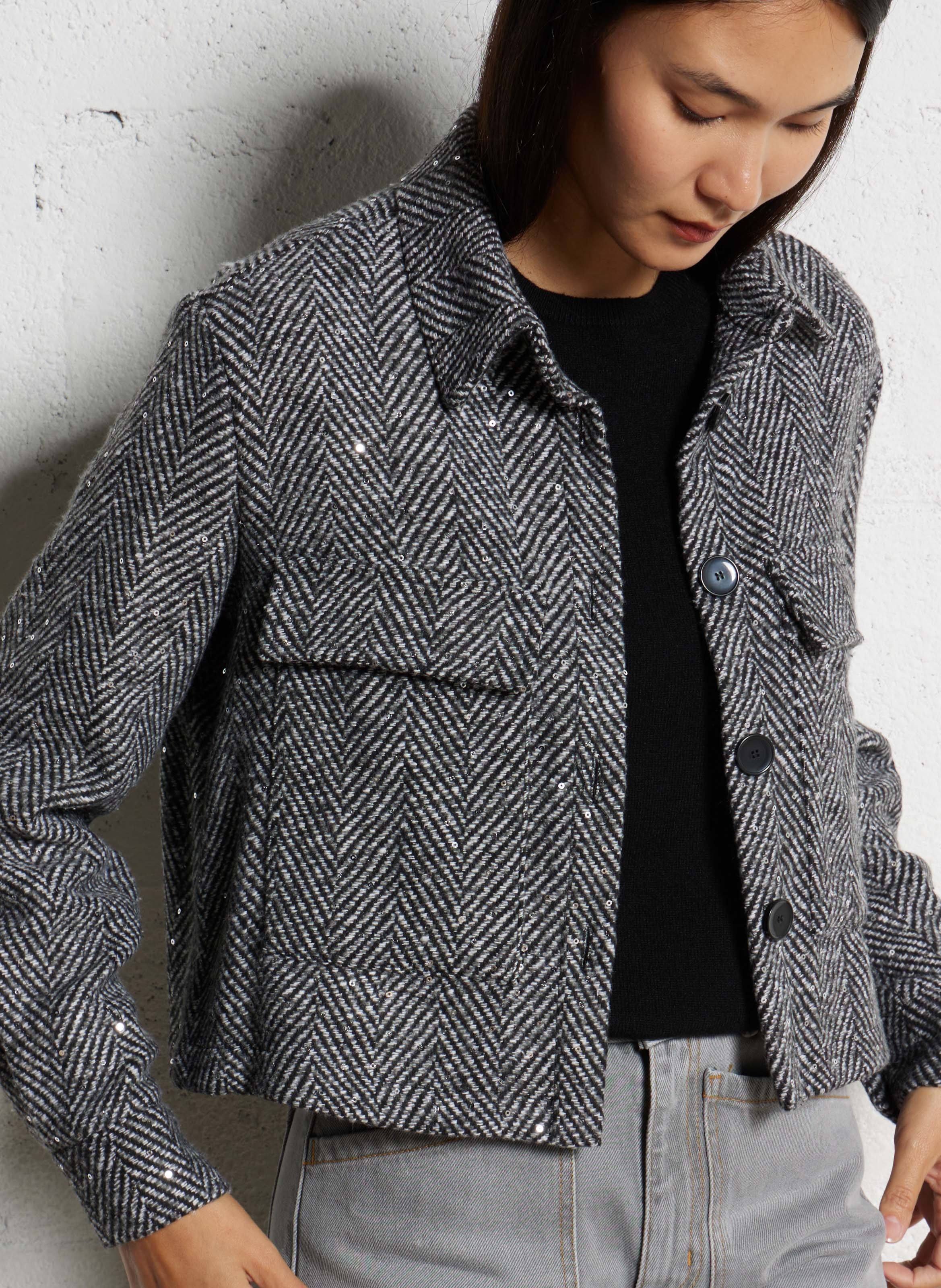 Oversized jacket with classic sequined collar PLEASE Grey
