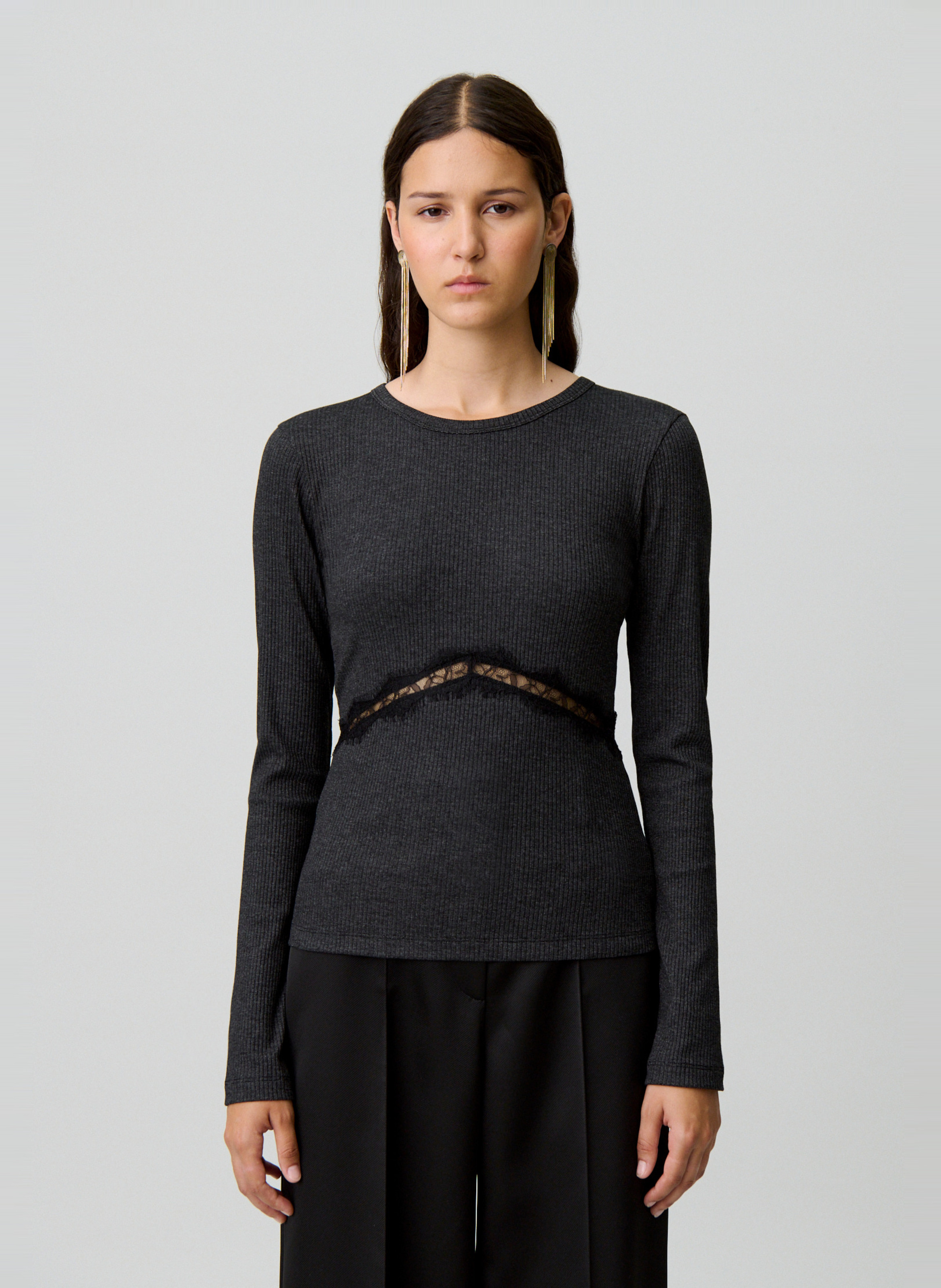 Long-sleeve top with lace details CLAUDIE PIERLOT Black