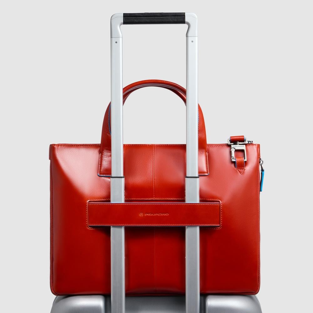 Customizable leather bag for laptop and ipad® with shockproof and rfid protection PIQUADRO Brown