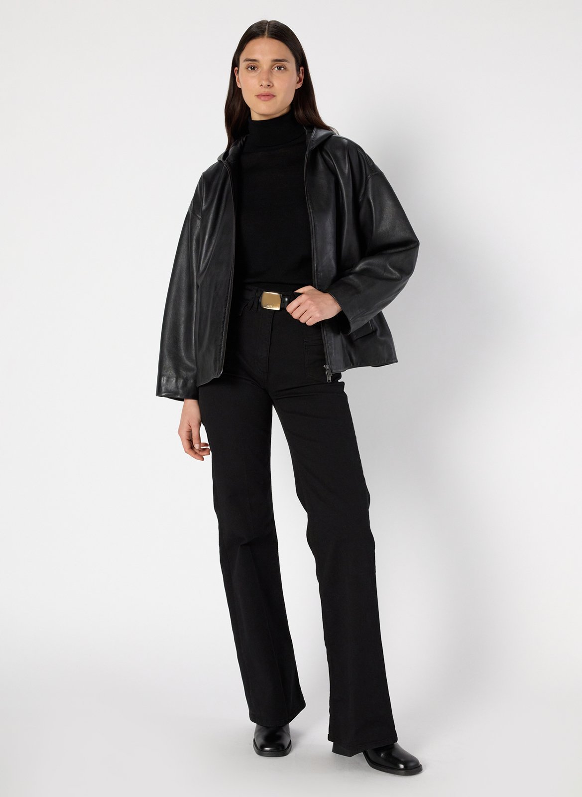 Leather jacket with high collar GERARD DAREL Black