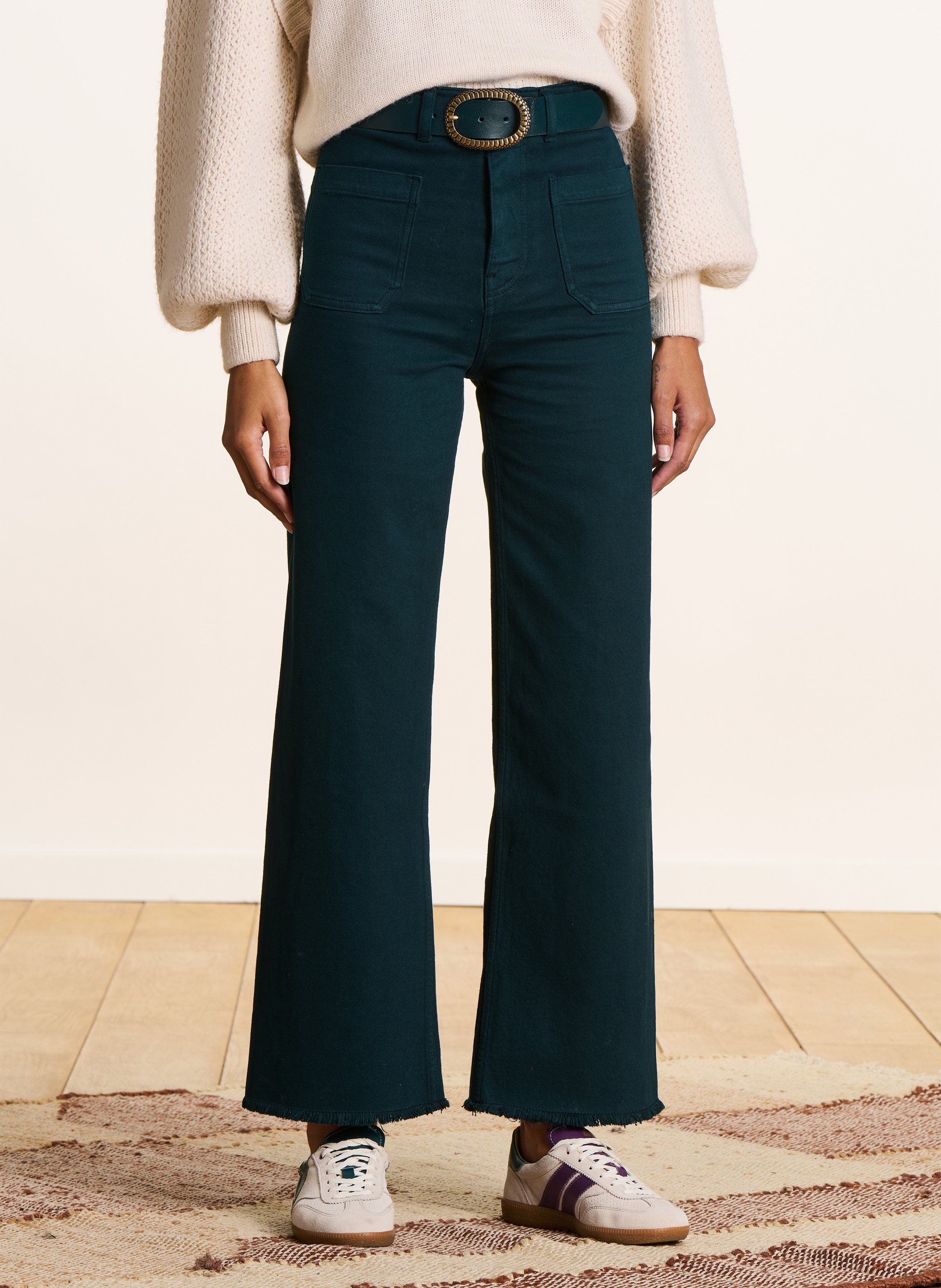 Jean large taille haute en coton bio mélangé LA FEE MARABOUTEE Bleu