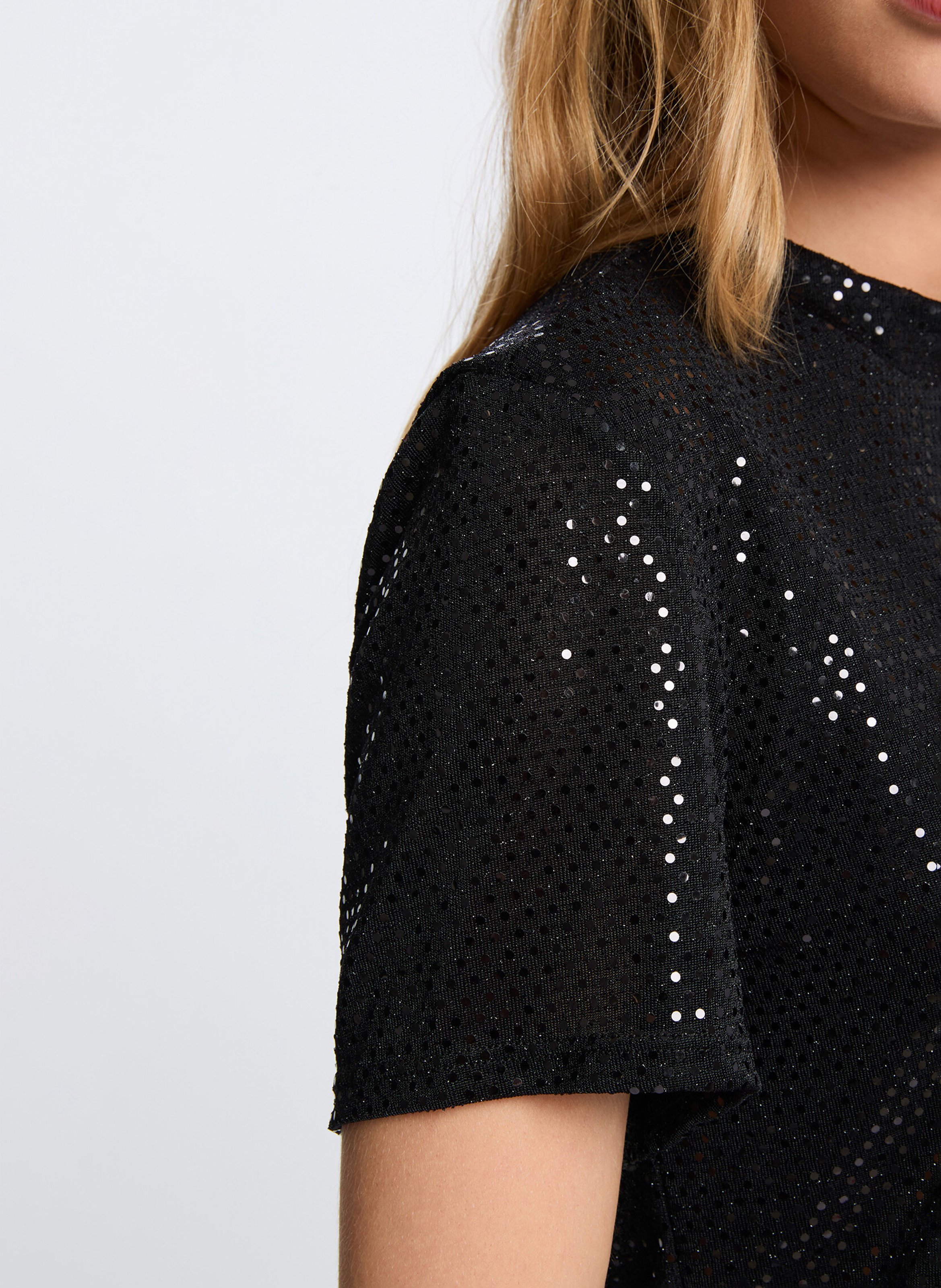 Top droit col montant à sequins MORGAN Noir