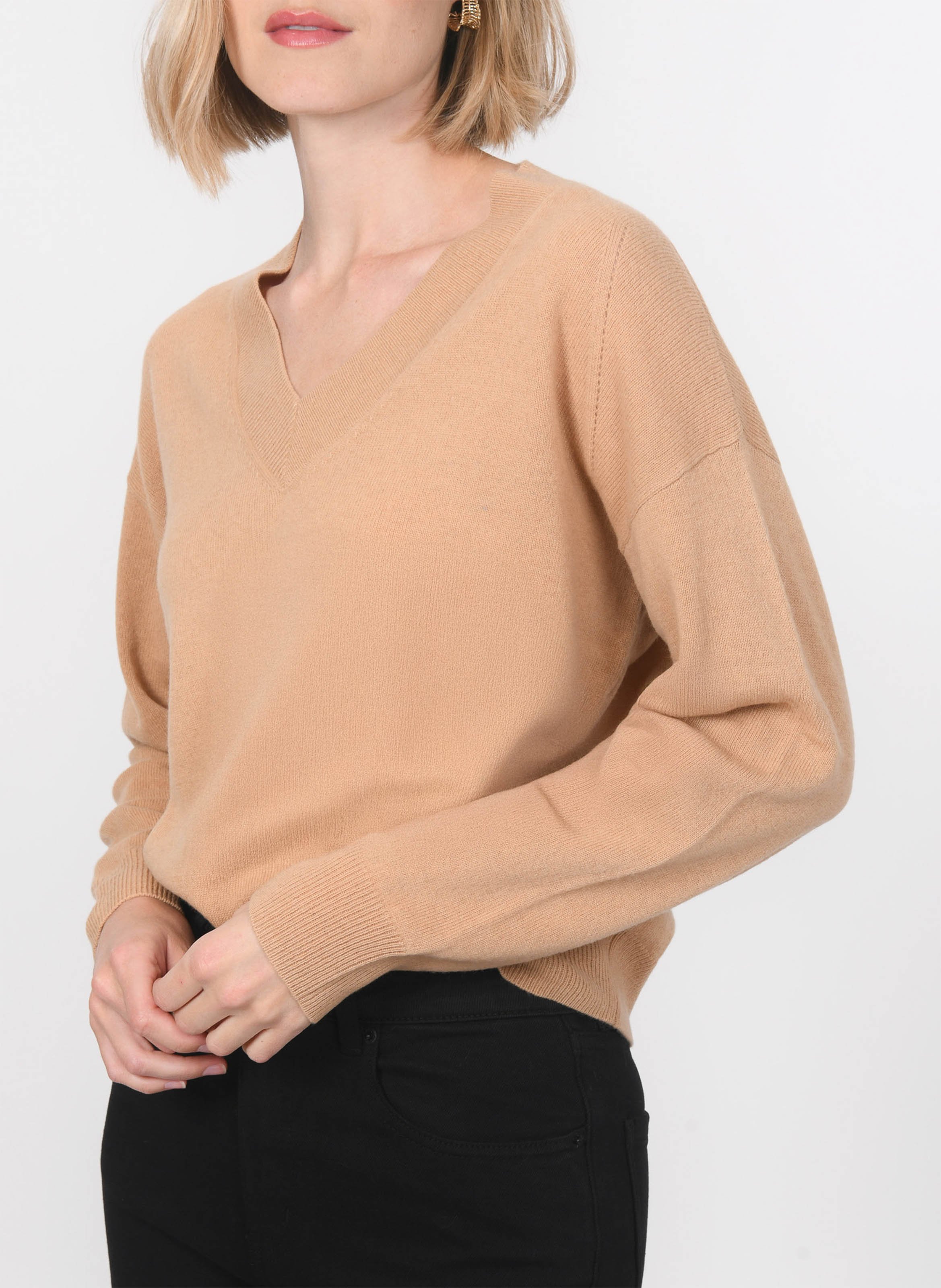 Weiter Pullover aus Wolle und Kaschmir mit V-Ausschnitt KOOKAI Beige