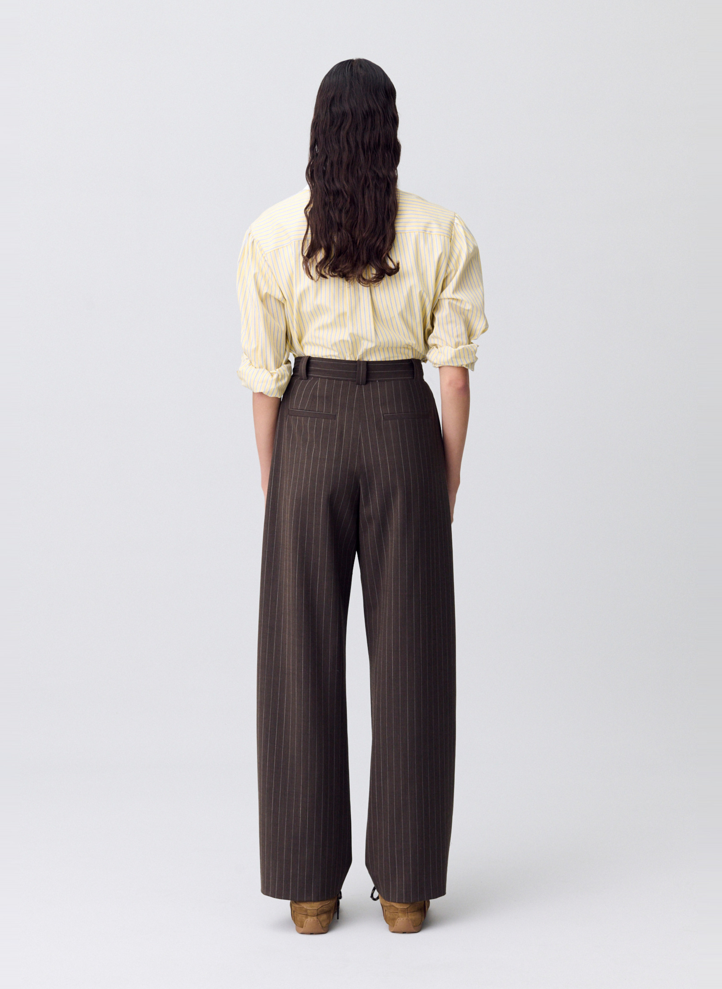 High-waisted straight striped pants CLAUDIE PIERLOT Brown