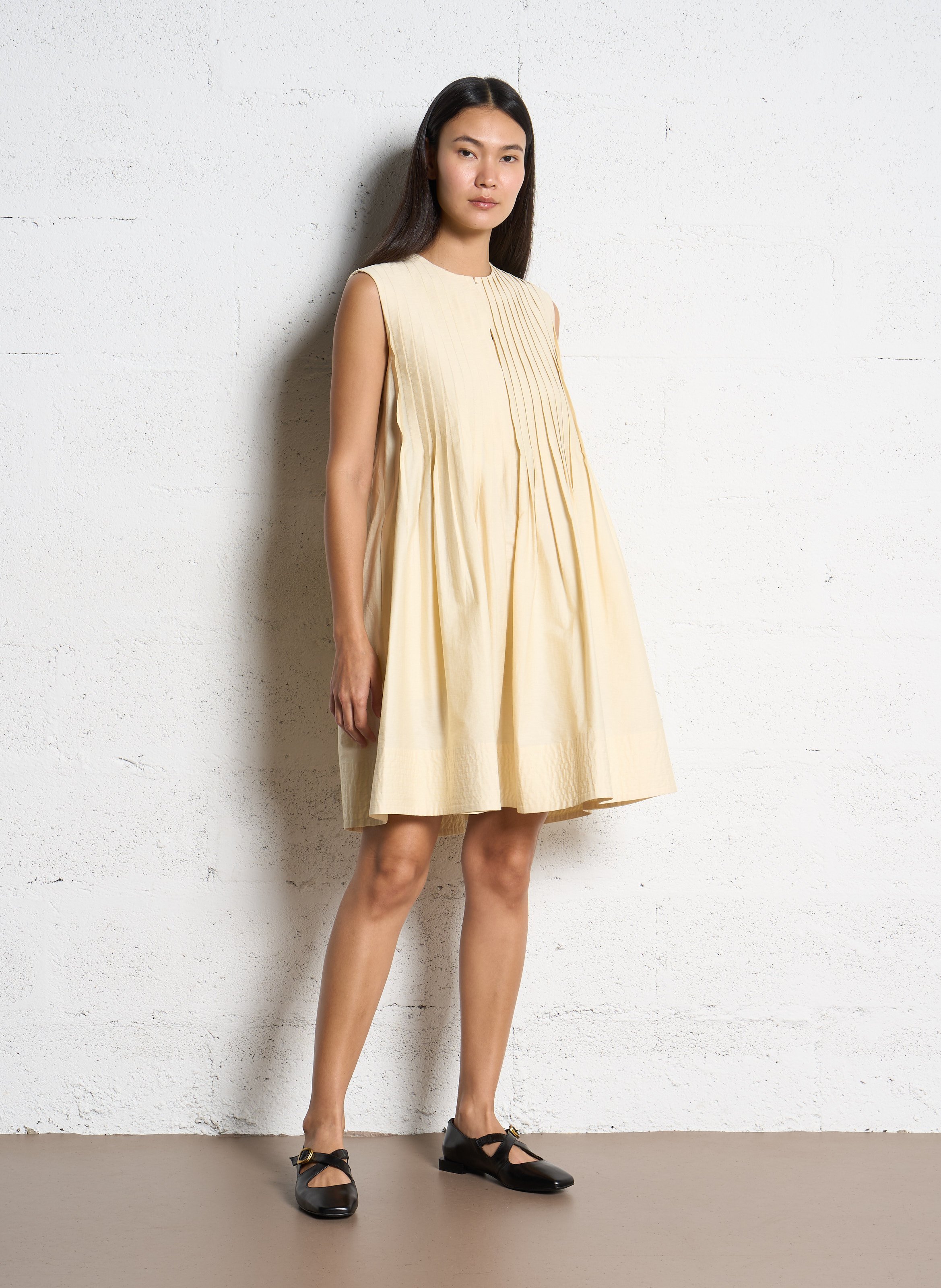 Robe courte col rond en coton mélangé SUNCOO Jaune