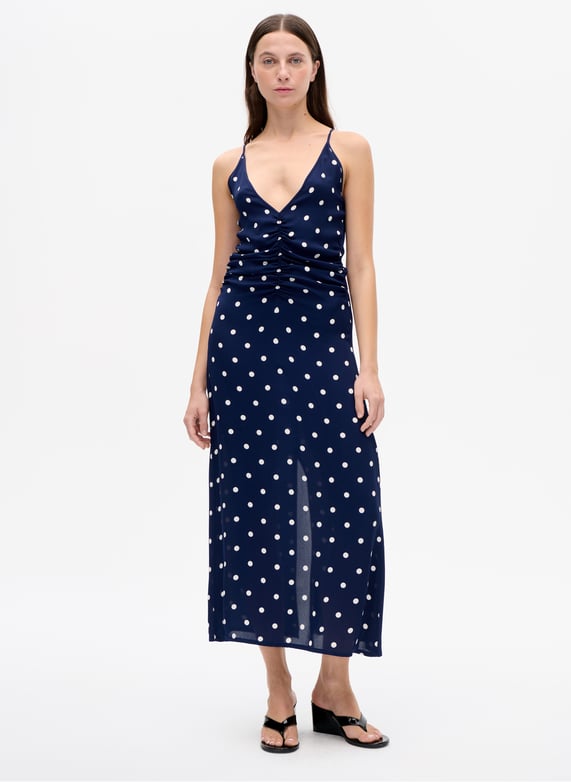 Flowy long dress with v-Neck in polka dots Blue Baum und pferdgarten - Women | Place des Tendances Flowy long dress with v-Neck in polka dots Blue Baum und pferdgarten - Women | Place des Tendances