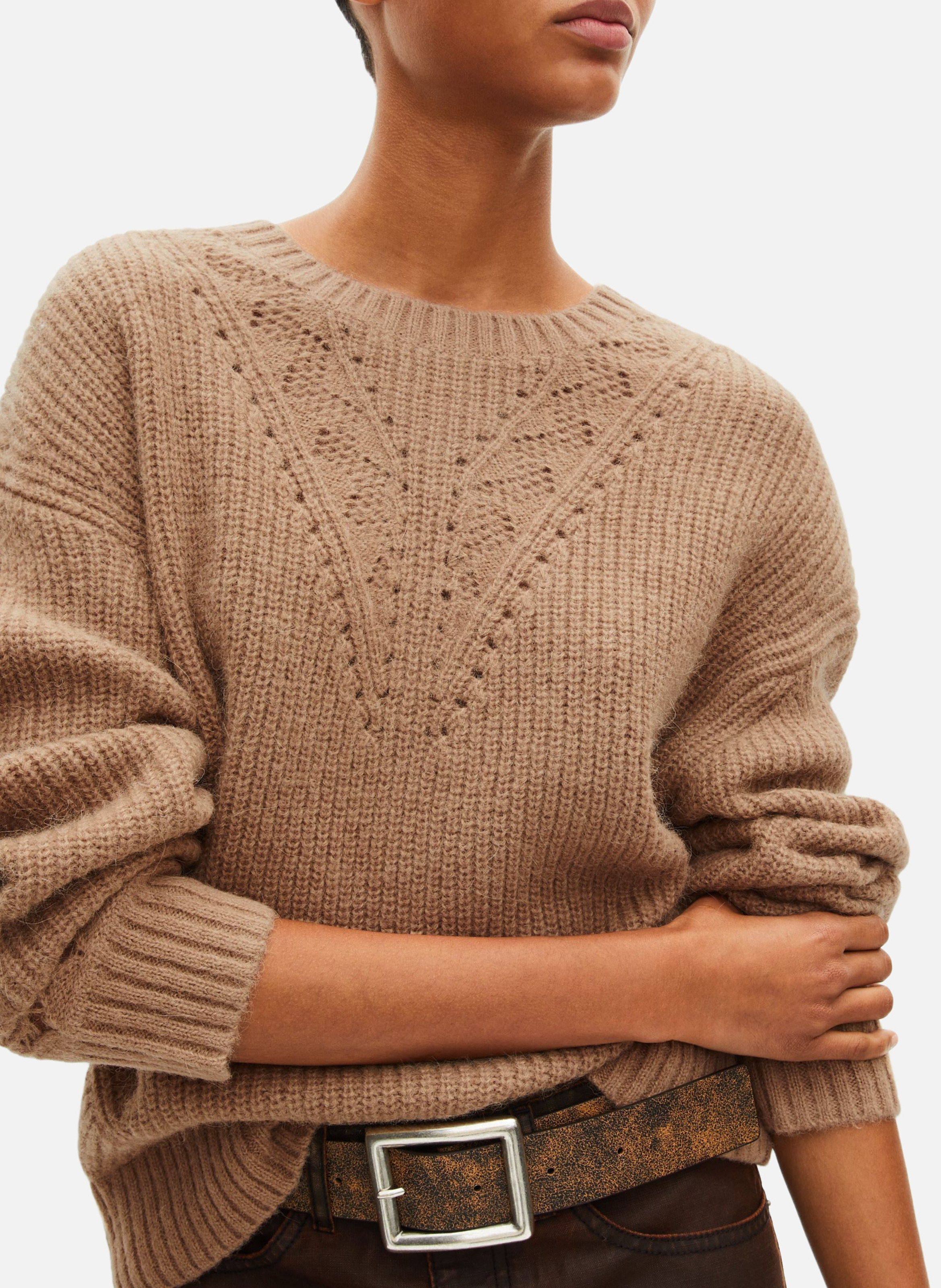 Mixed wool sweater with openwork details THE KOOPLES Brown