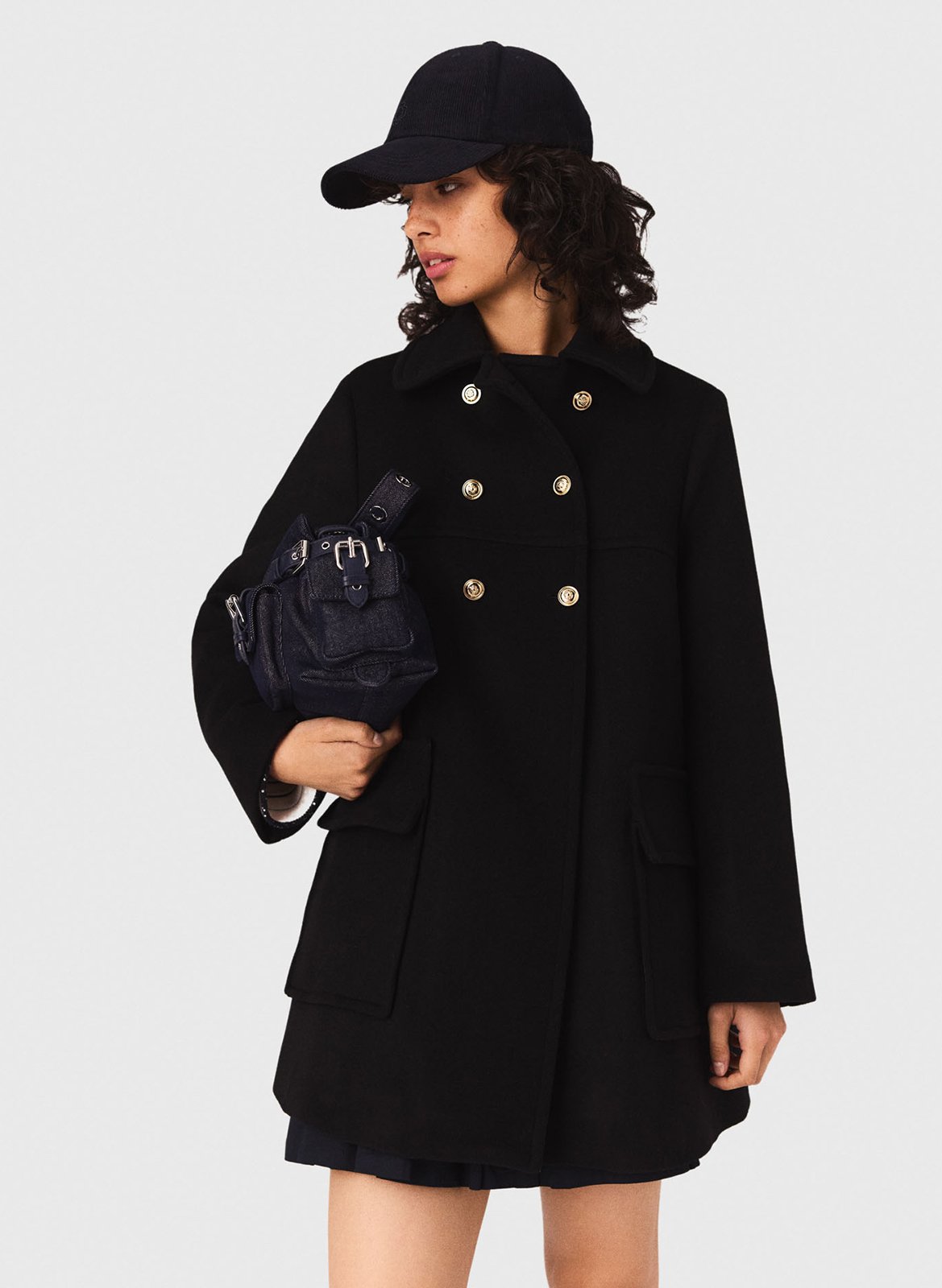 Rechte jas met klassieke kraag van gemengde wol MAJE Zwart