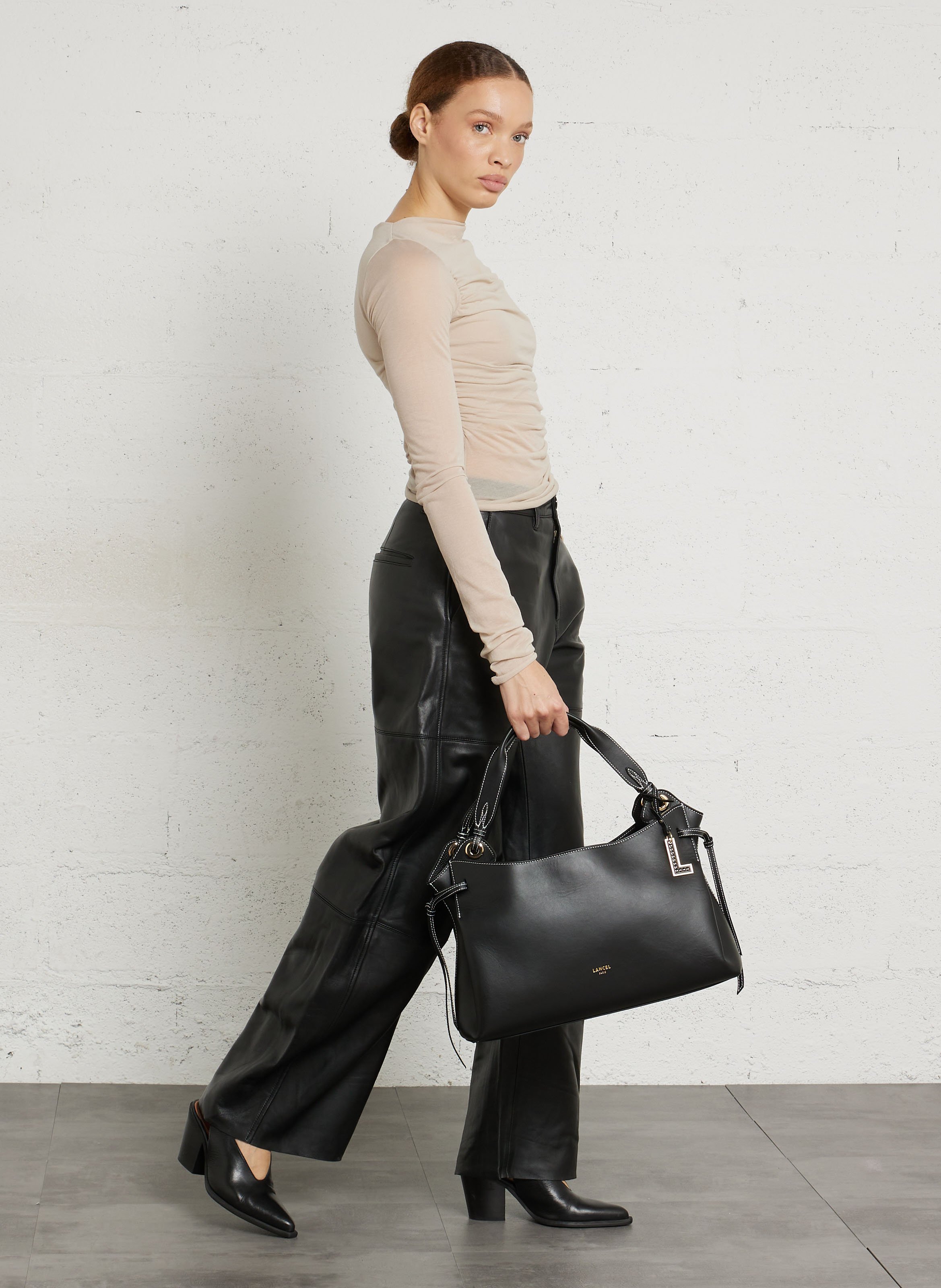 Sac cabas en cuir LANCEL Noir