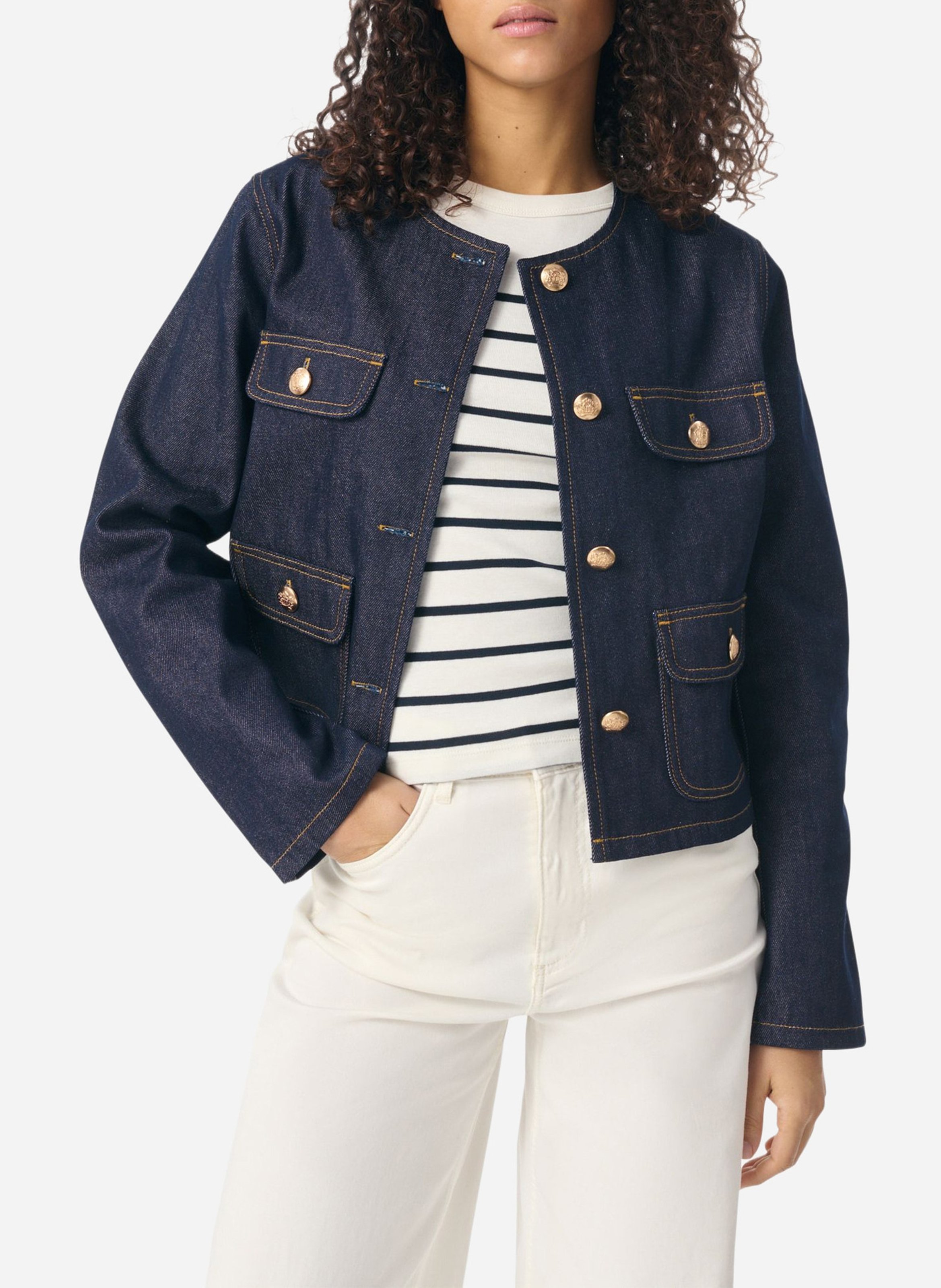 Short buttoned jacket in raw denim VANESSA BRUNO Blue