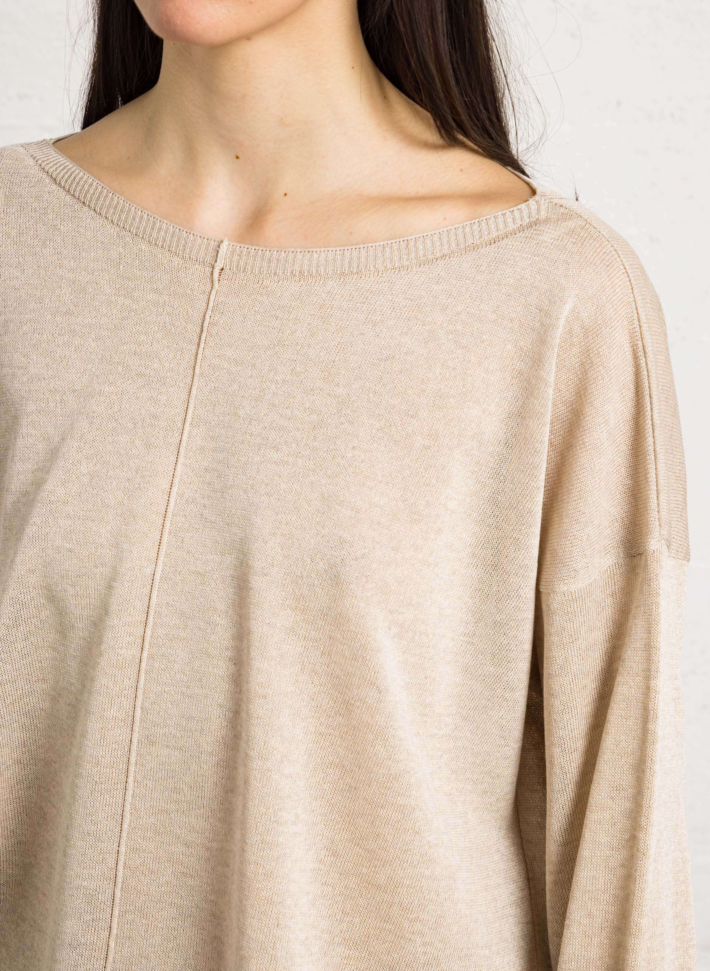 Oversized boat neck sweater with buttoned back. HUMILITY Beige