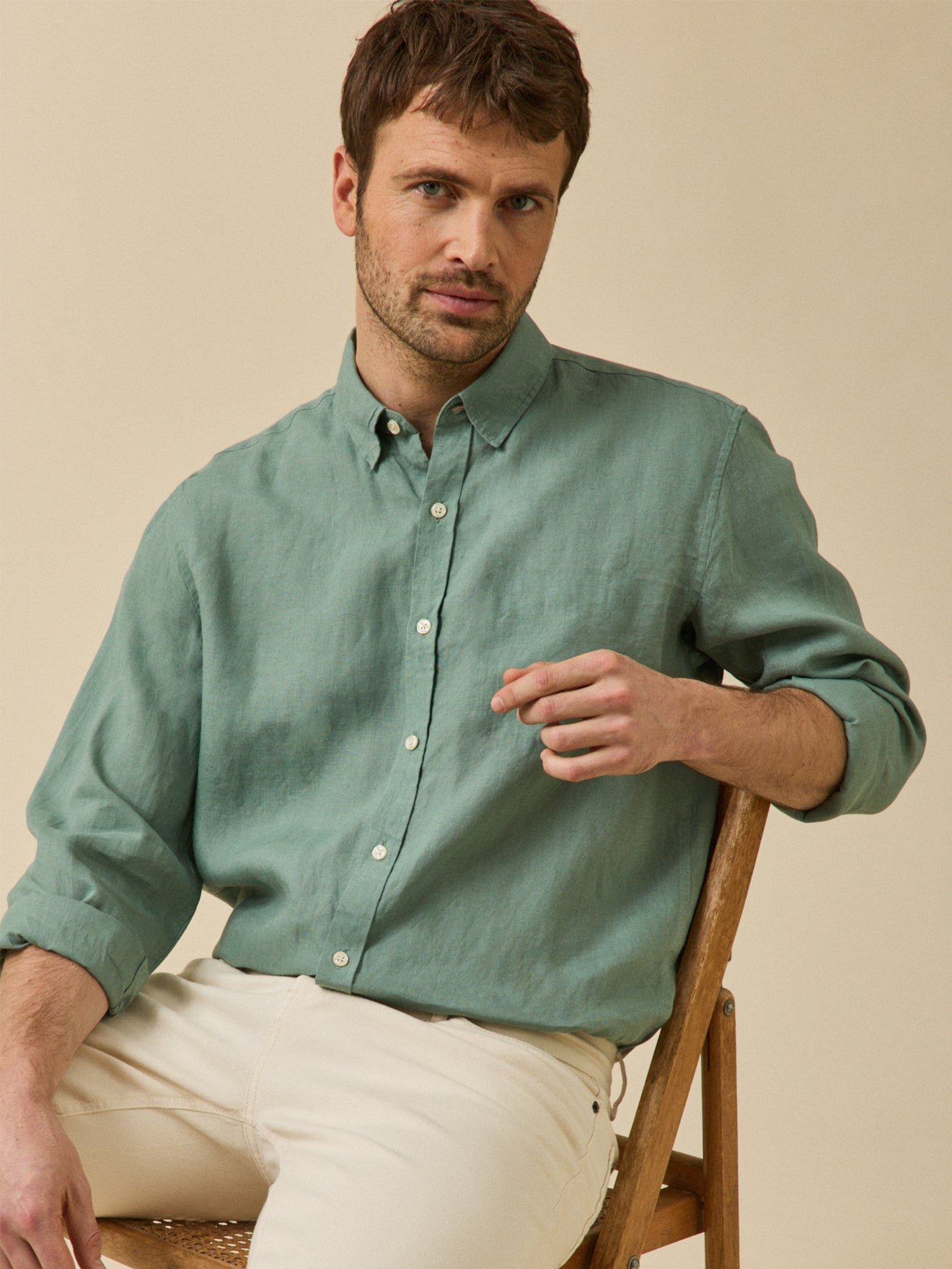 Contemporary cut linen shirt CYRILLUS Green