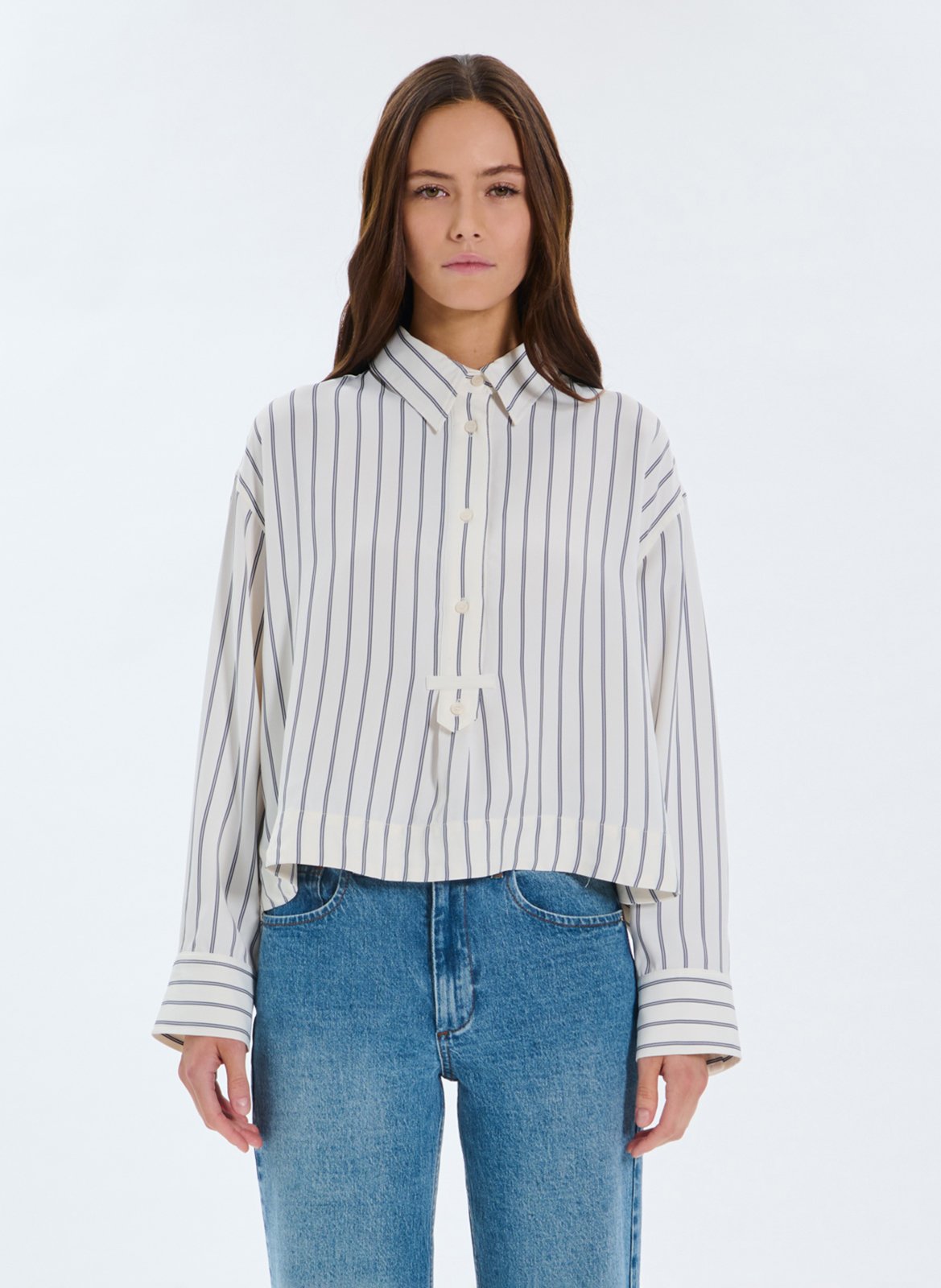 Gestreepte blouse met klassieke kraag ZAPA Wit