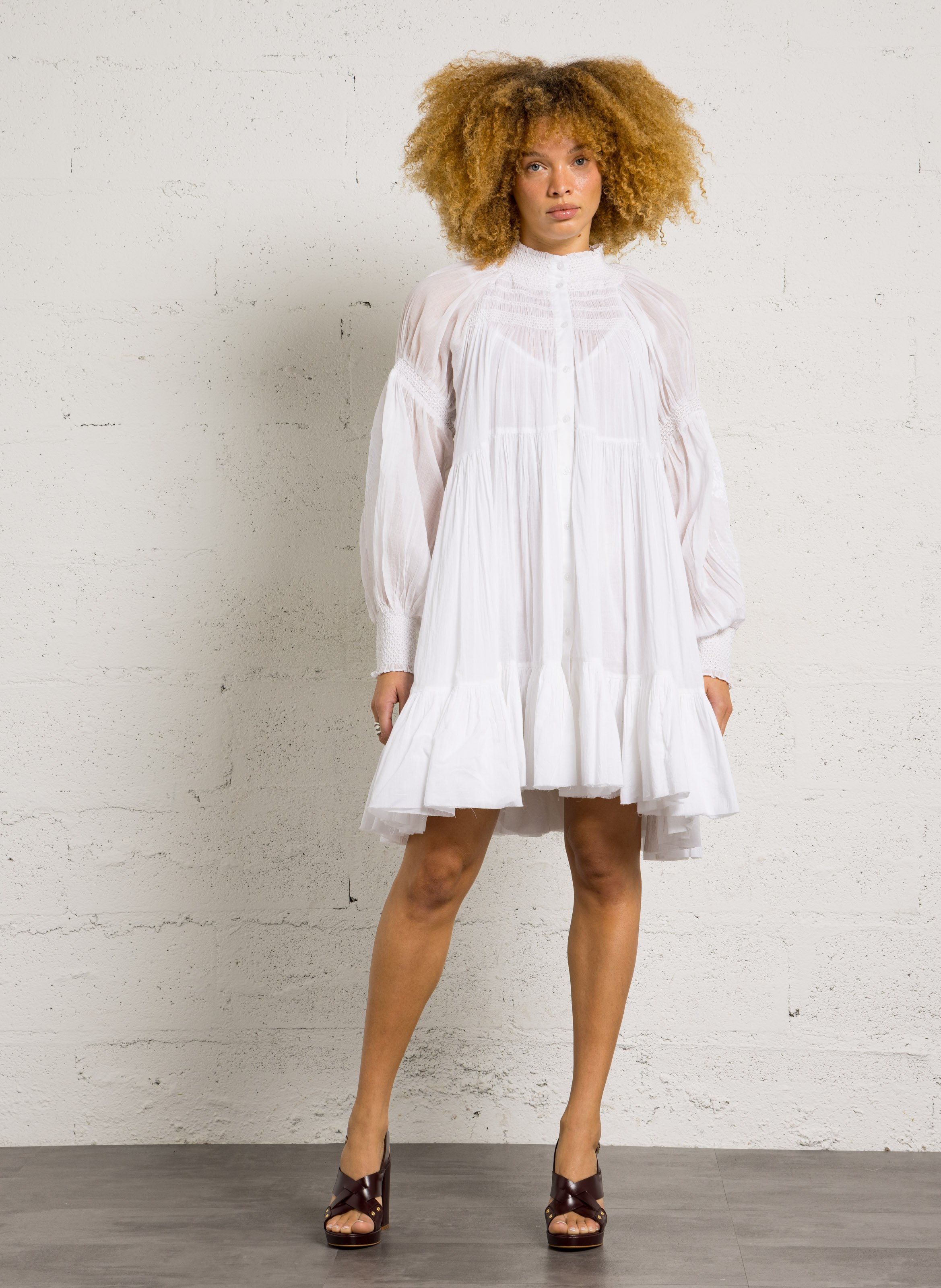 Korte katoenen jurk met opstaande kraag MES DEMOISELLES Wit