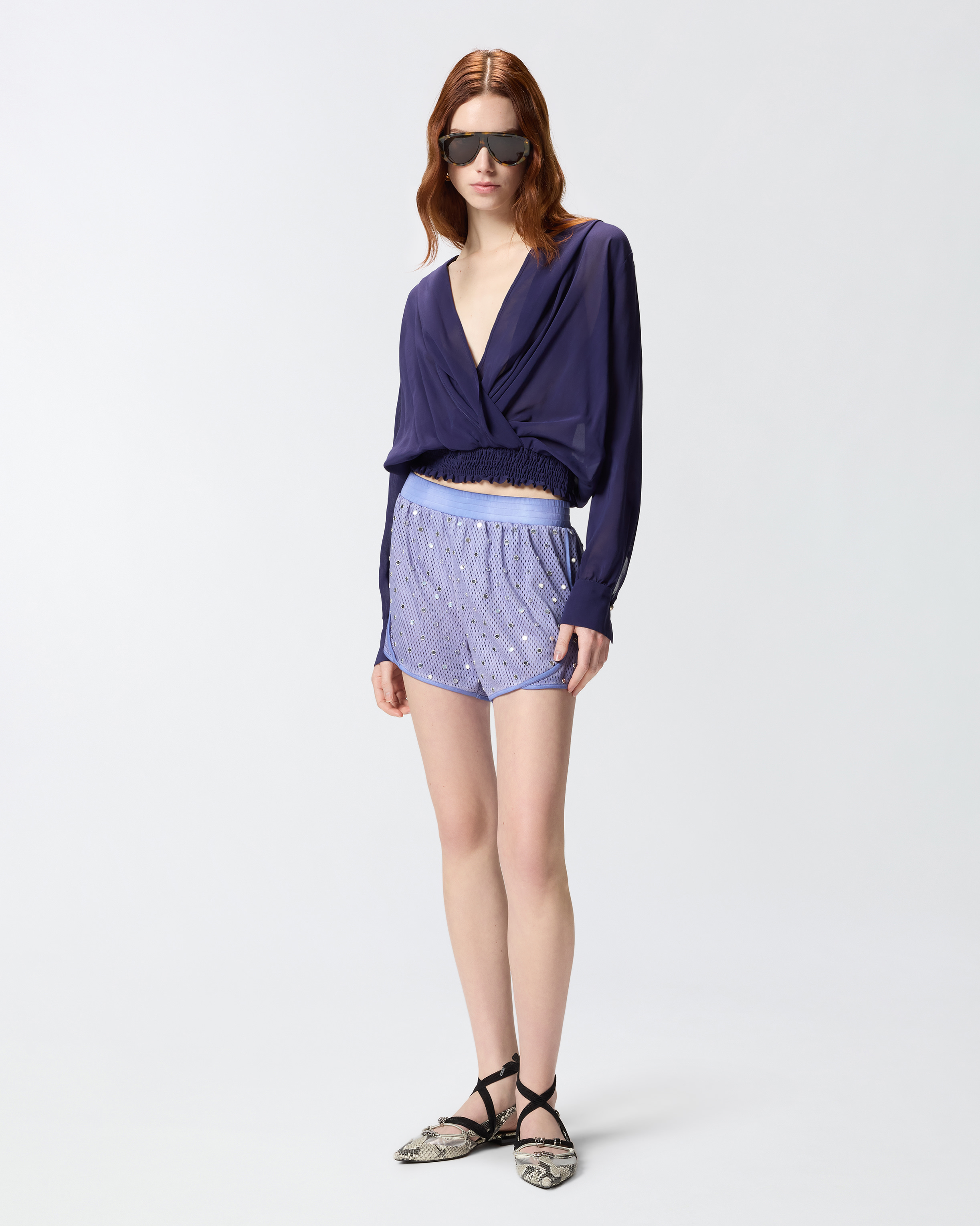 Short en maille filet à sequins miroirs PINKO Violet