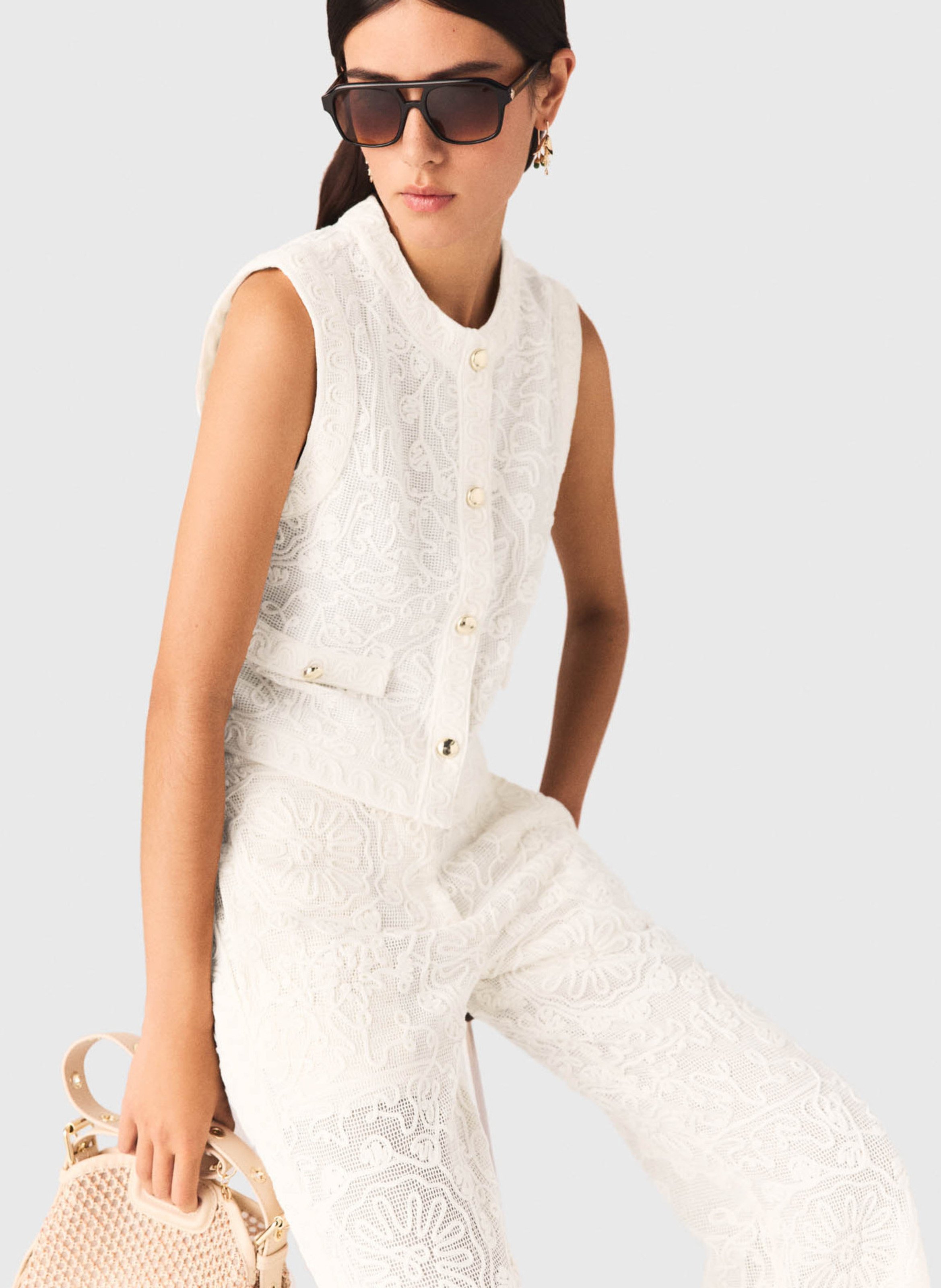 Straight round-neck cotton cardigan MAJE Beige