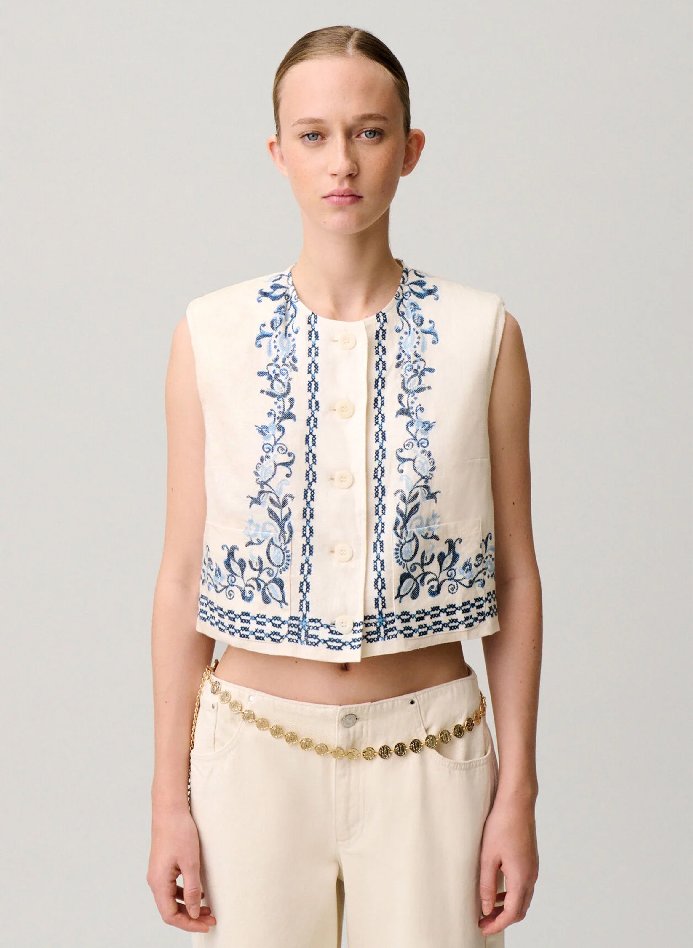 Korte mouwloze bedrukte jas CLAUDIE PIERLOT Veelkleurig