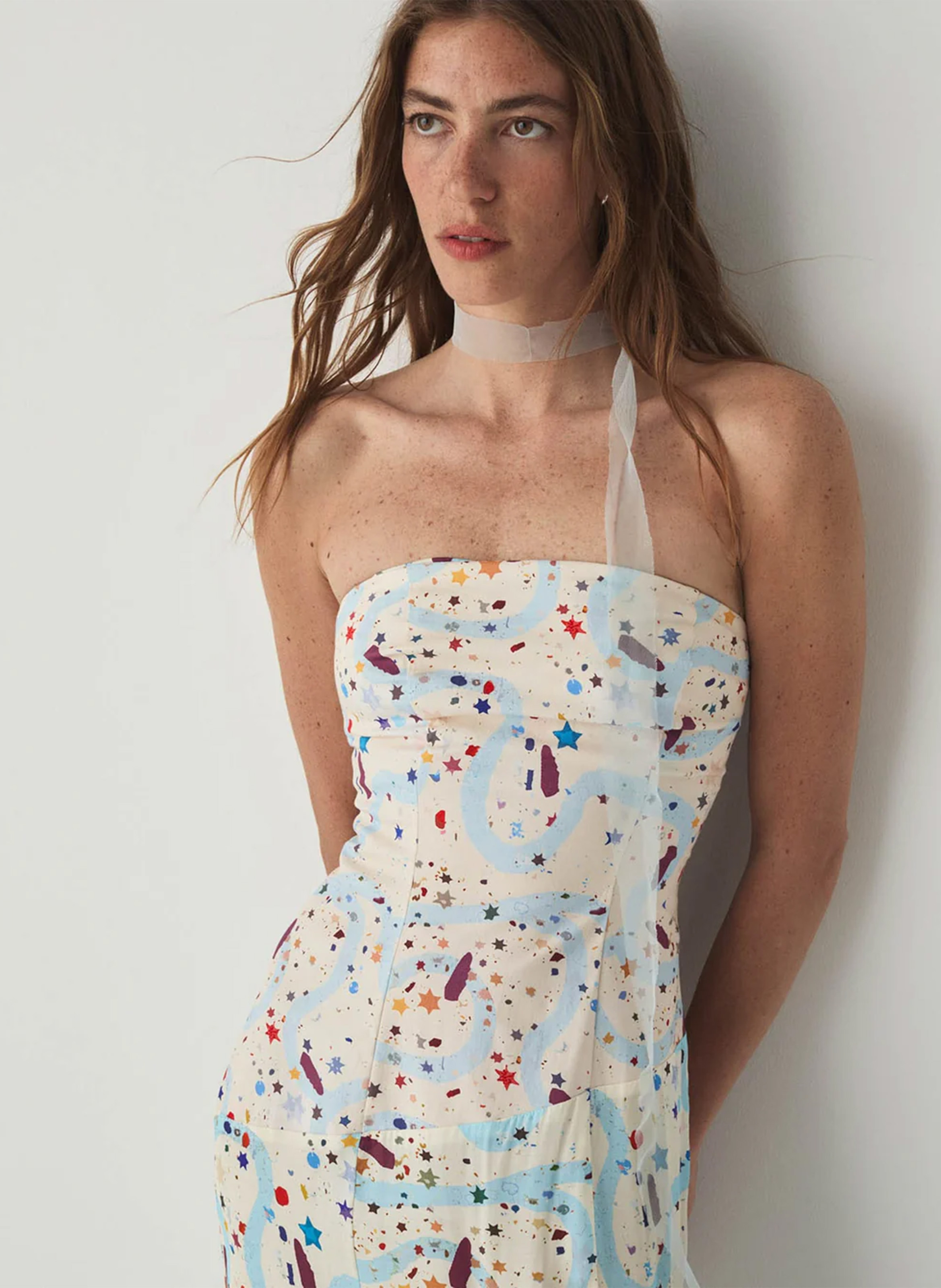 Long cotton blend bustier dress LAAGAM White