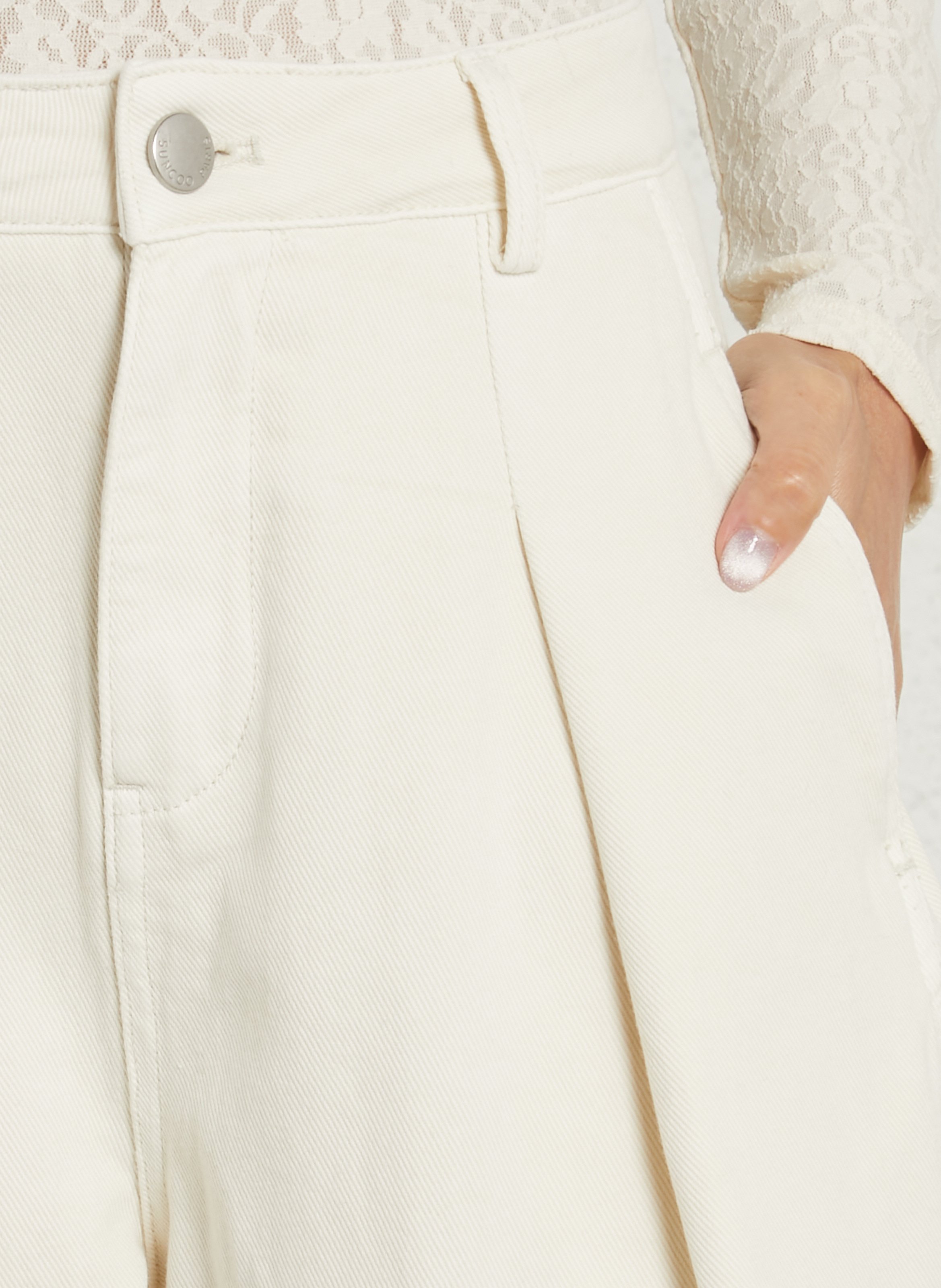 High-rise wide-leg cotton jeans SUNCOO White
